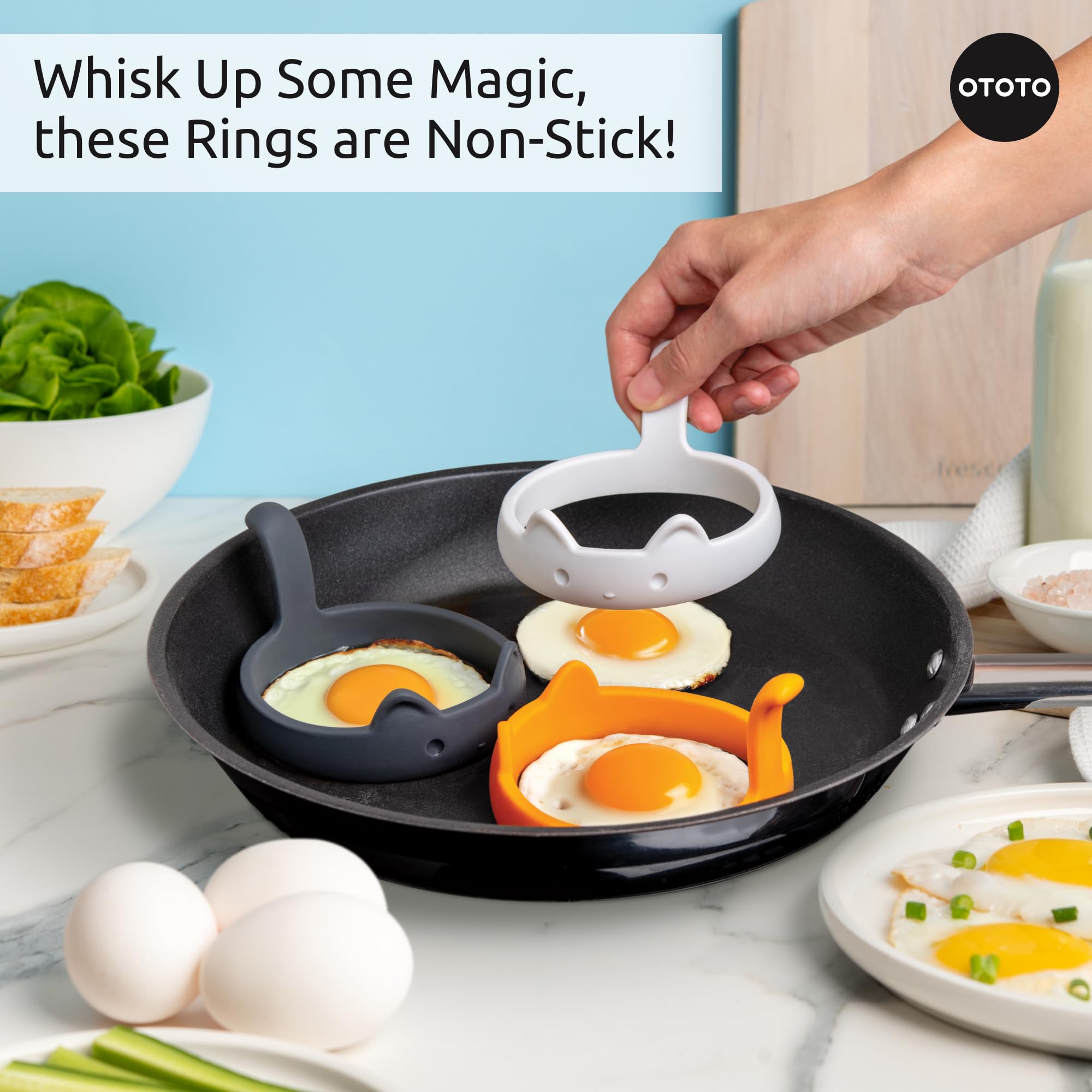 OTOTO PanCats Egg Ring Set of 3 - Silicone Egg Rings for Frying Eggs, - View 5