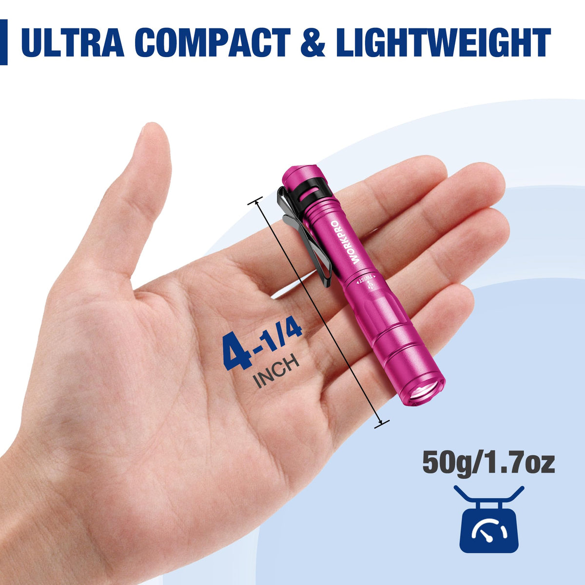 WORKPRO Rechargeable Pen Light 2 Pack Mini Flashlight Pink - WORKPRO Official Imagery - 3