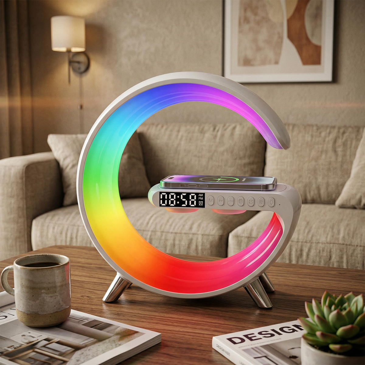Smart LED Table Lamp Alarm Clock for Bedroom with Wireless - Hirsionsan Official Imagery - 8