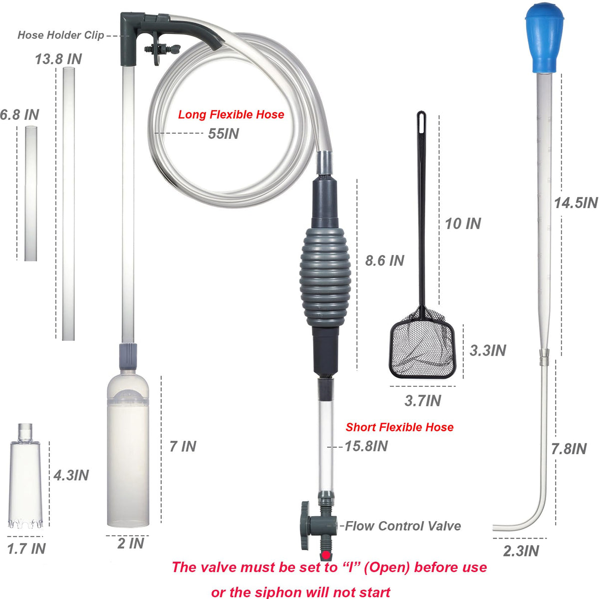 Aquarium Siphon Vacuum Kit with Turkey Baster Fish Net for - Woznusy Official Imagery - 6