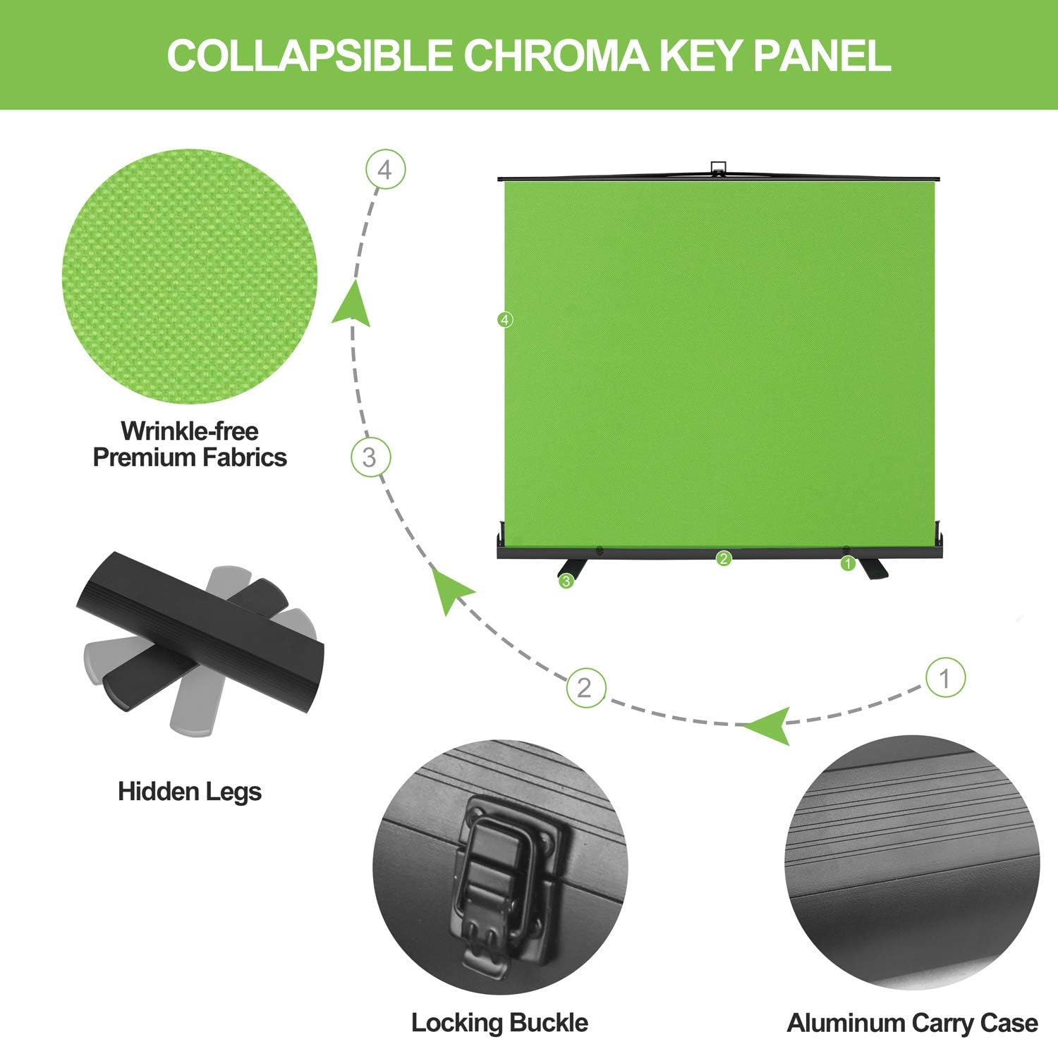 EMART 77x92-inch collapsible green chromakey screen for photography and video backdrops, easy to set up and transport