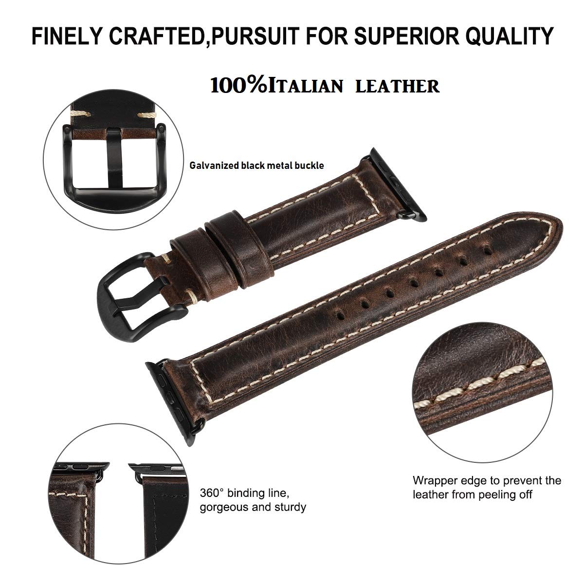 HUAFIY Genuine Leather Apple Watch Band 42/44/45/46/49mm