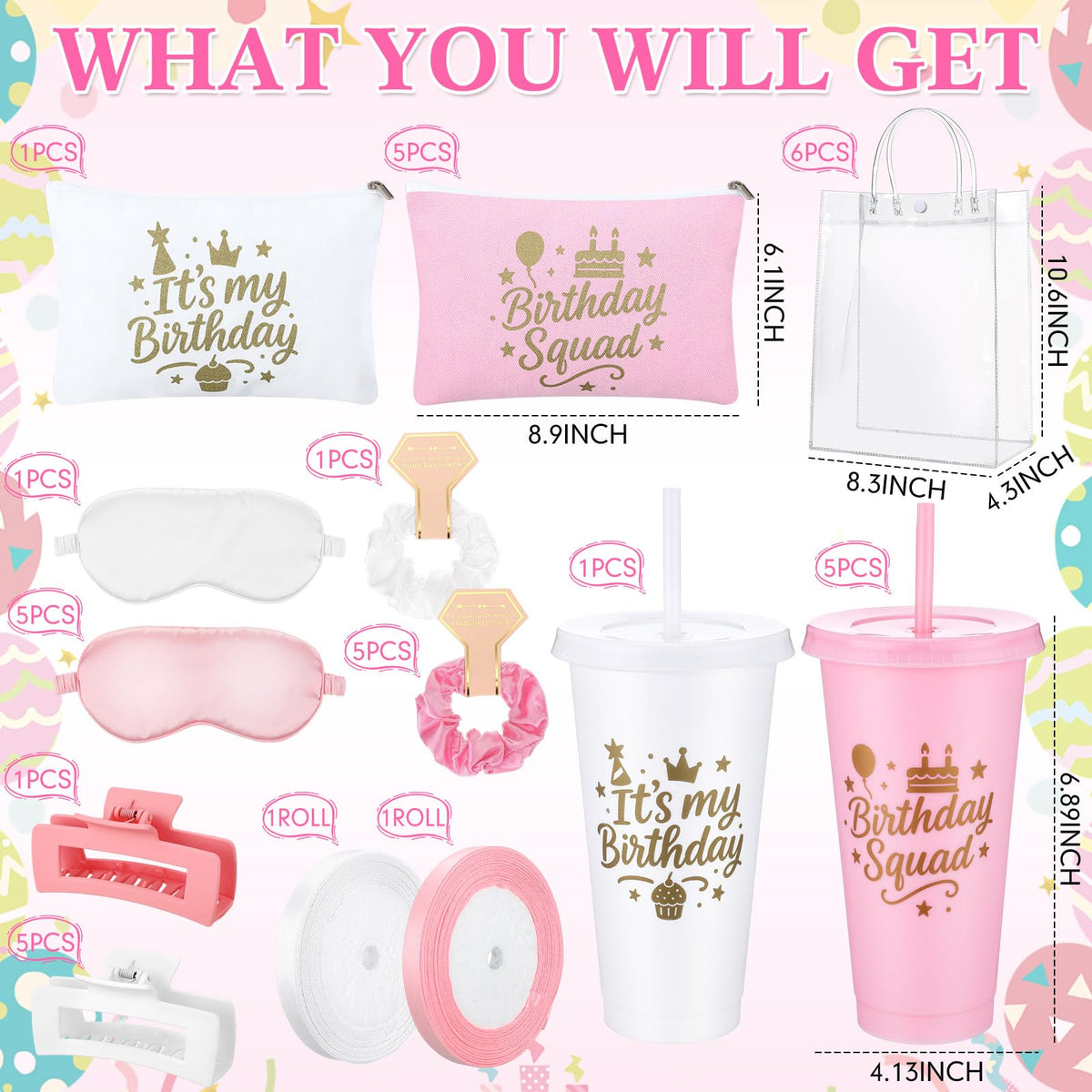 Birthday Squad Party Favors for Women Pink White 6 Sets - Ferrochef Official Imagery - 4