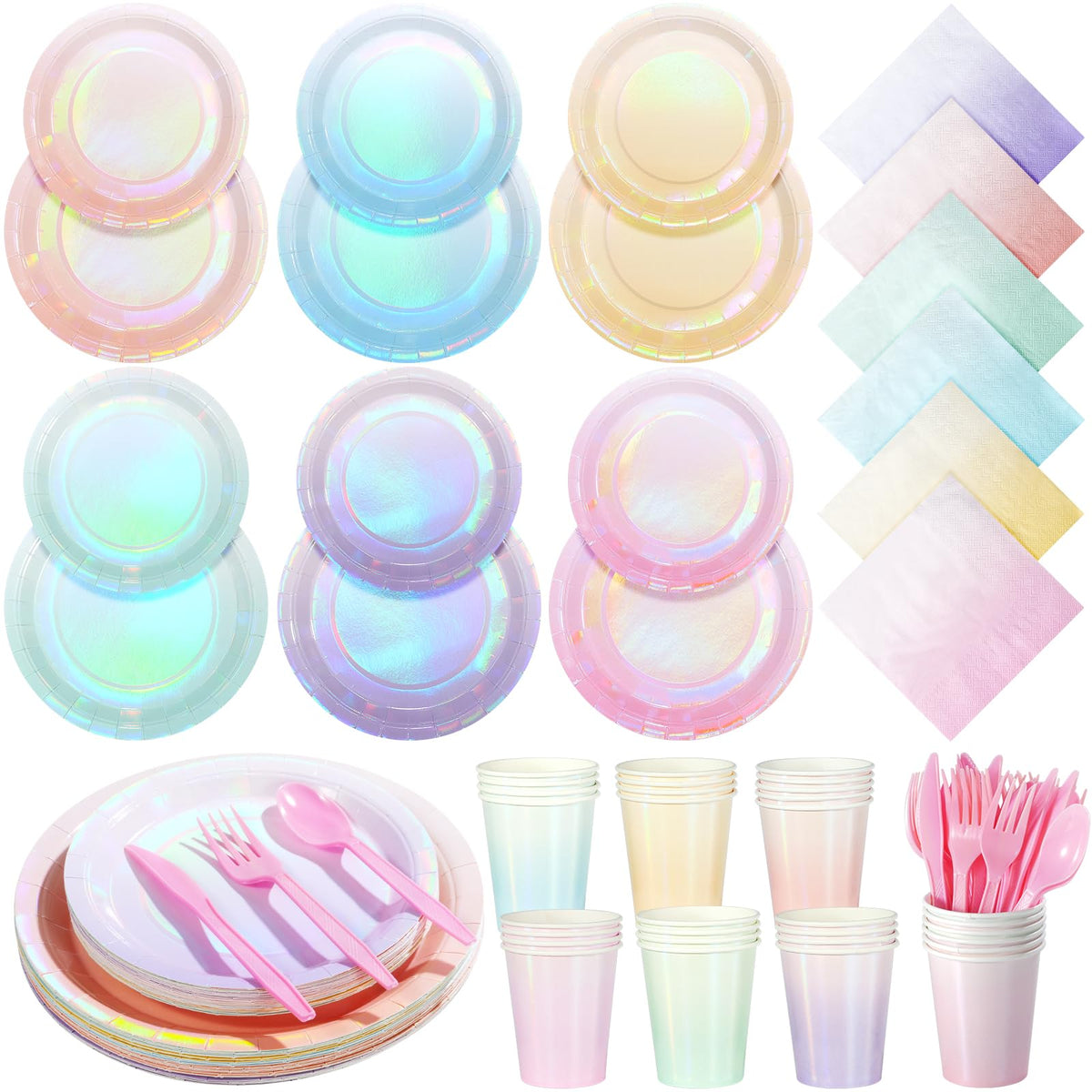 Iridescent Pastel Plates and Napkins Serve 25 Pastel Rainbow - Pascliyna Official Imagery - 1
