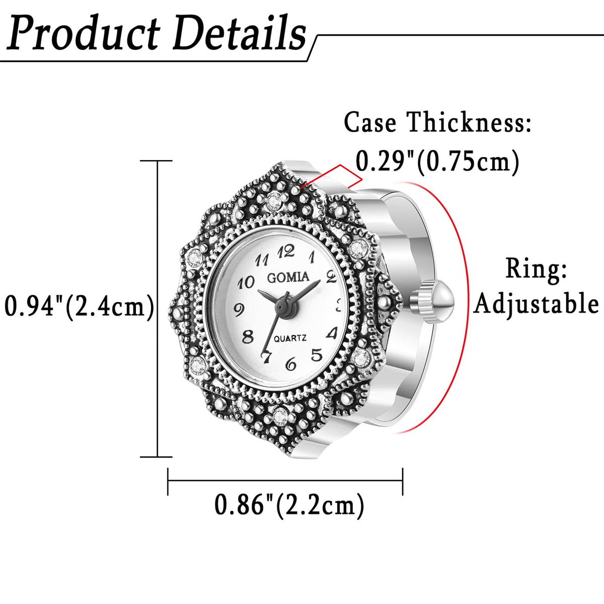 JewelryWe Novelty Finger Watch Classic Gold Silver Plated - JewelryWe Official Imagery - 6