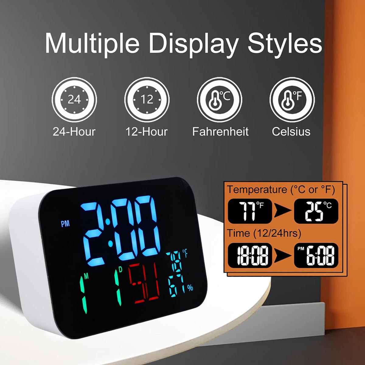 Smart Clock Real Time Time Date Weekday Display Large LED - ZAICOLER Official Imagery - 8