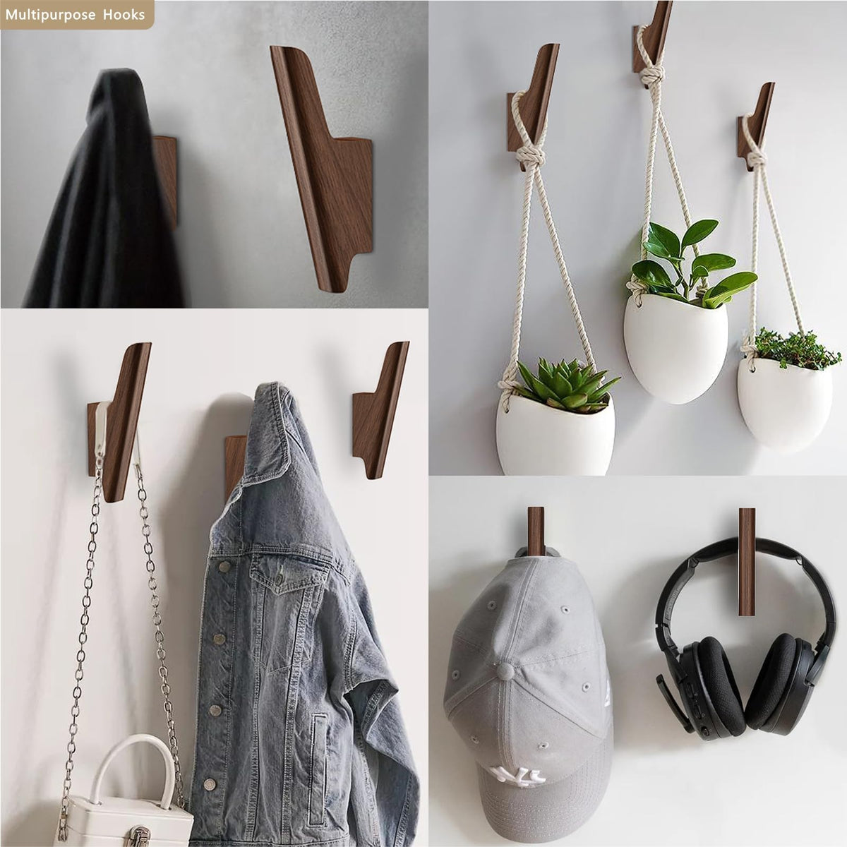 Wood Wall Hooks 4 Pack Coat Hooks Wall Mount Towel Hooks for - FCOWK Official Imagery - 6