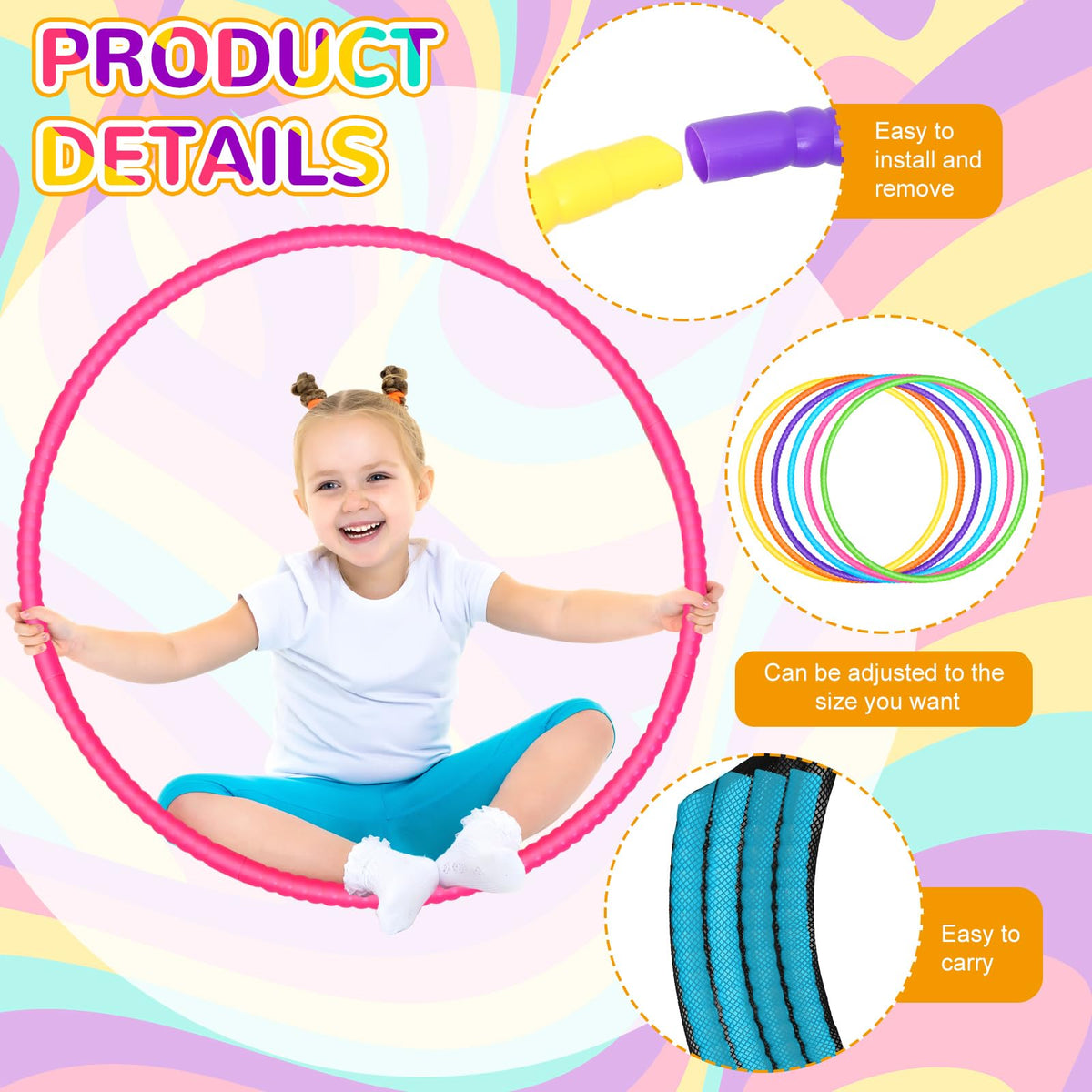 6 Pack Exercise Hoops Detachable Snap 32 Inch Simple Colors - Sratte Official Imagery - 3