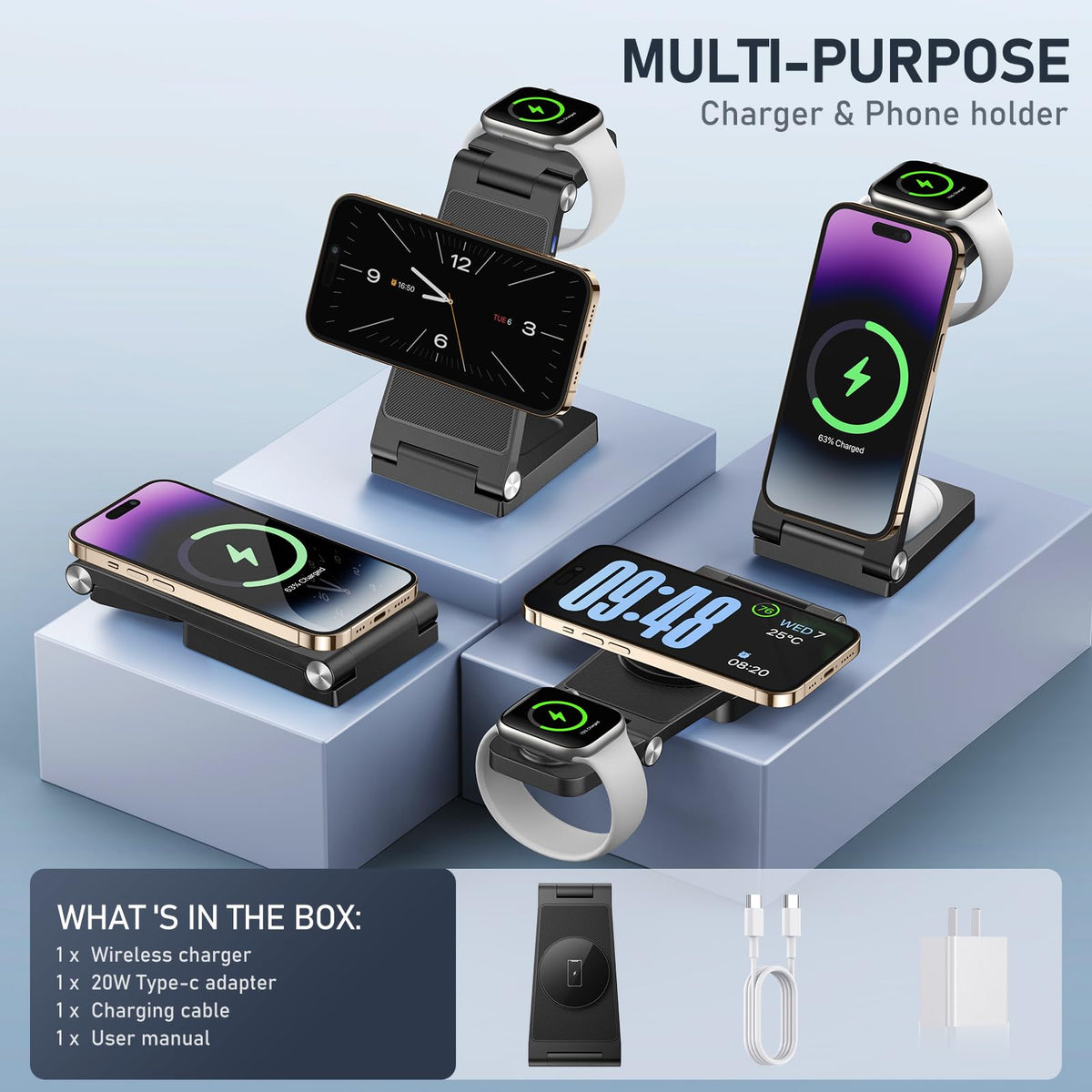 Magnetic Wireless Charger Stand 3 in 1 Foldable Wireless - GEJIUCAI Official Imagery - 3