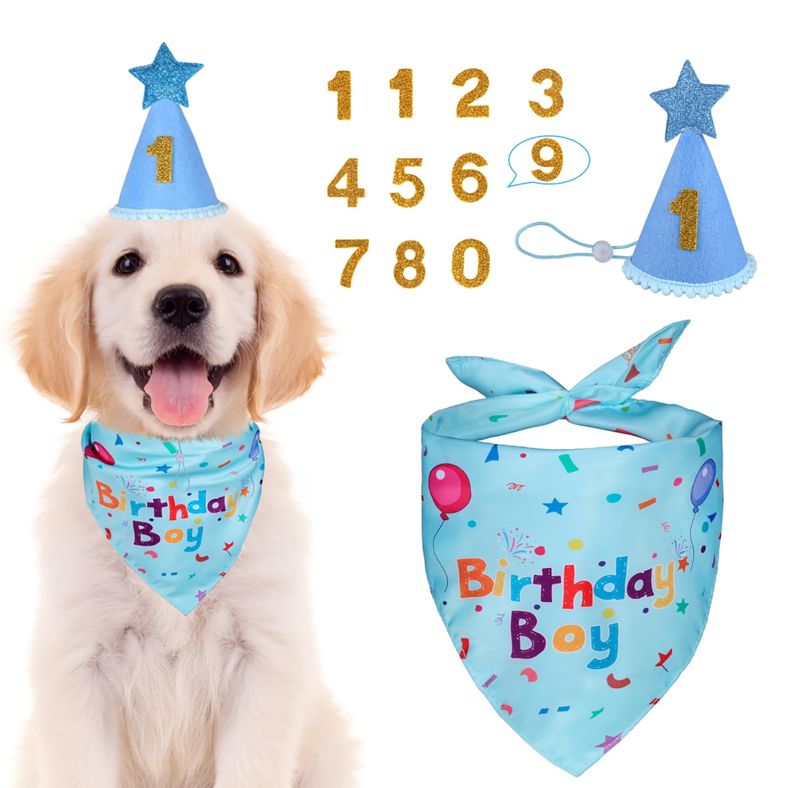 Dog Birthday Bandana Set, Dog Birthday Party Supplies,Dog - Product Imagery