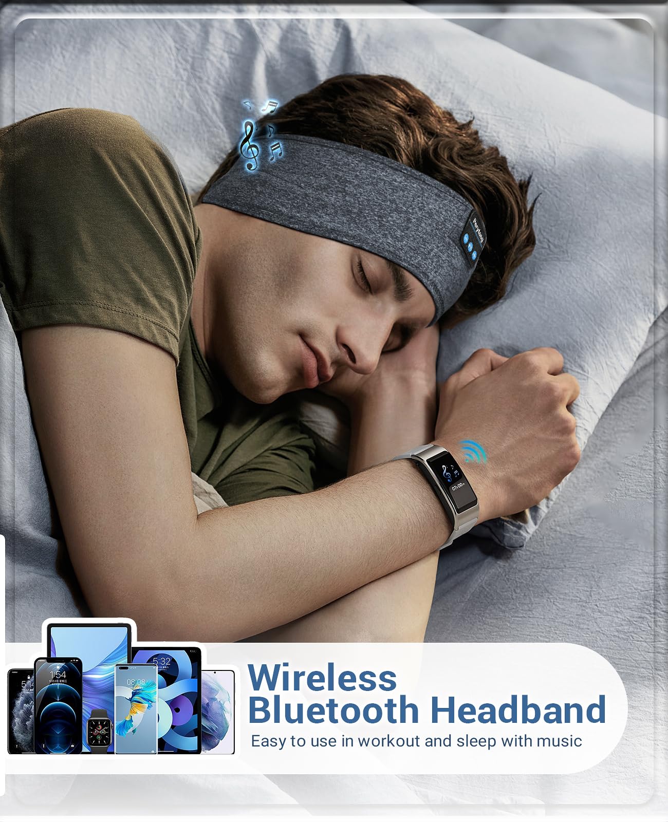 Perytong Sleep Headphones Wireless, Bluetooth Sports Headband Hea by Perytong - Angle View 7
