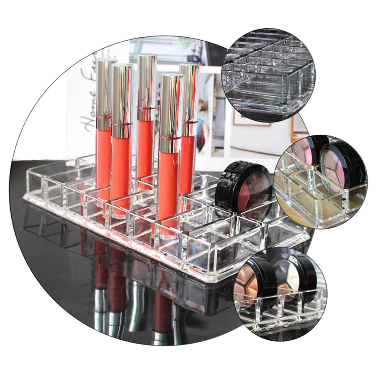 TEHAUX Acrylic Makeup Display Case 16-grid Double-row Compact Powder Organizer Cosmetic Storage Box for Beauty Care and Vanity Table