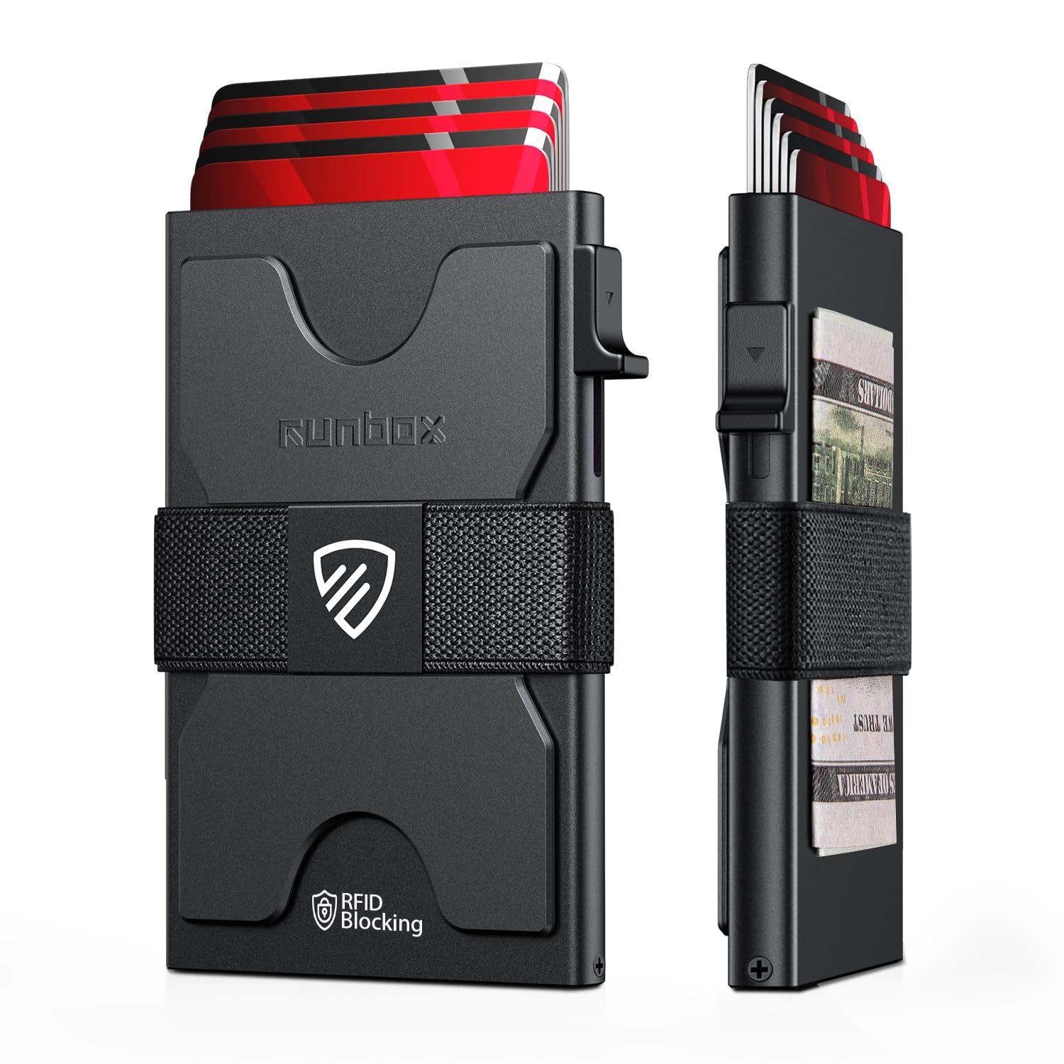 RUNBOX Slim Wallet for Men, RFID Aluminum Pop-Up Card Holder for - Product Imagery
