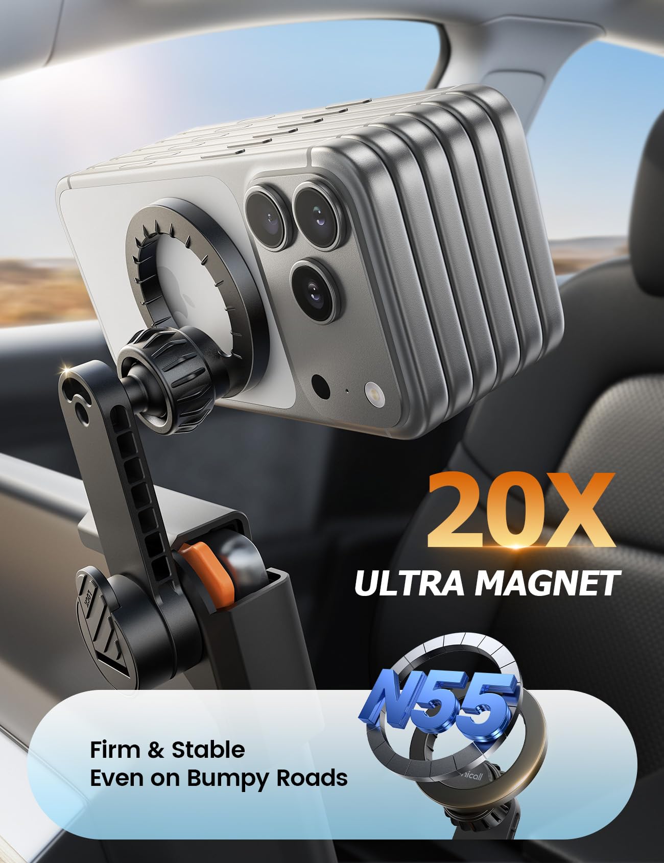 Lamicall Magnetic Phone Holder for Tesla Model 3 and Y Strongest N55 Magnet - Lamicall Official Product View 2