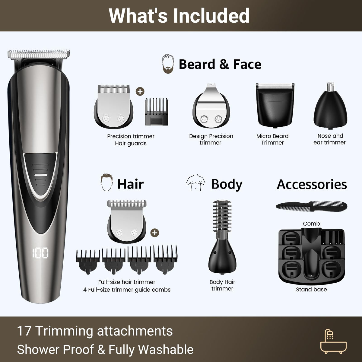 Rechargeable Beard Trimmer for Men in 1 Grooming Kit - SHPAVVER ETHUP Official Imagery - 7