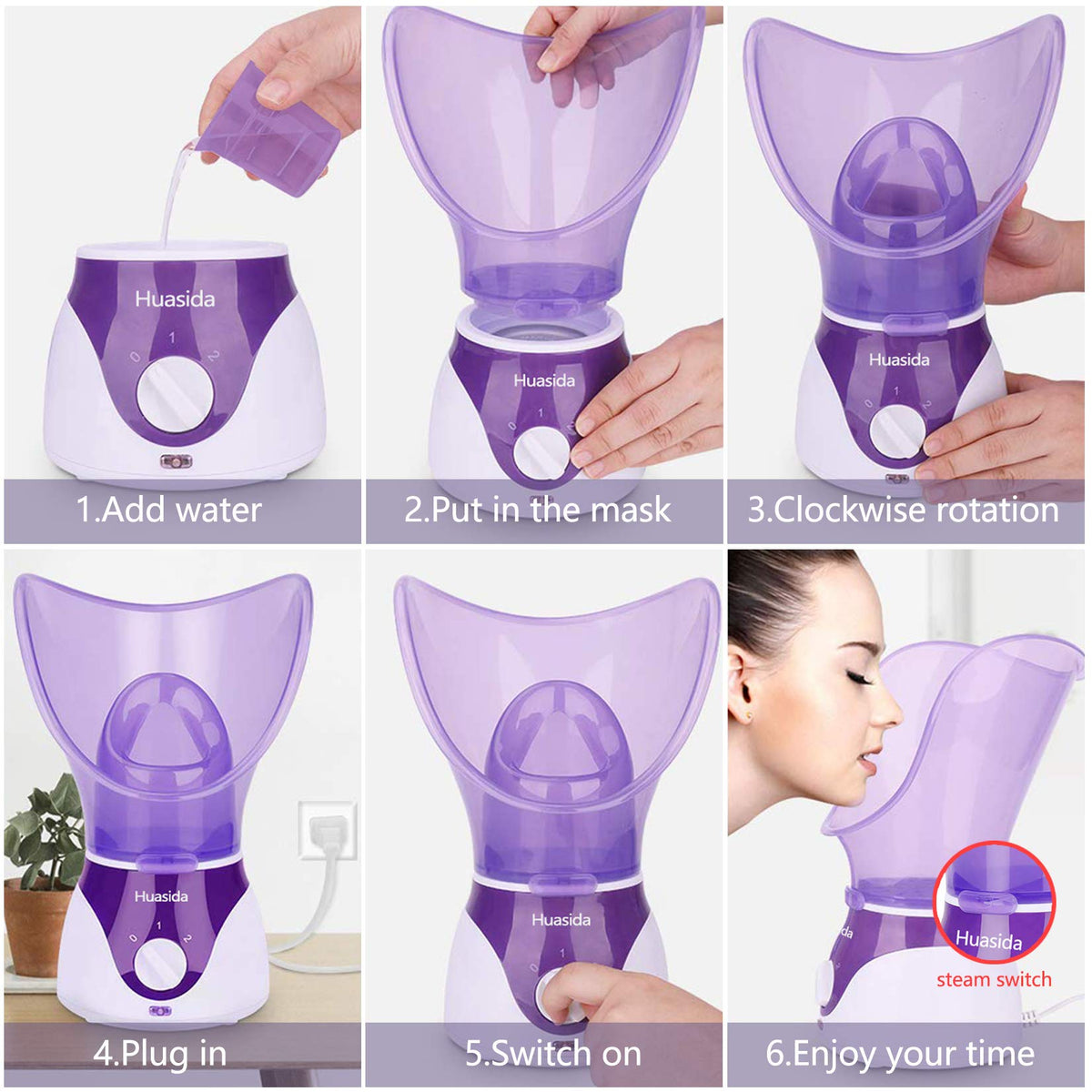 Facial Steamer Personal Steam Inhaler Sauna Facial Steamer - huasida Official Imagery - 6