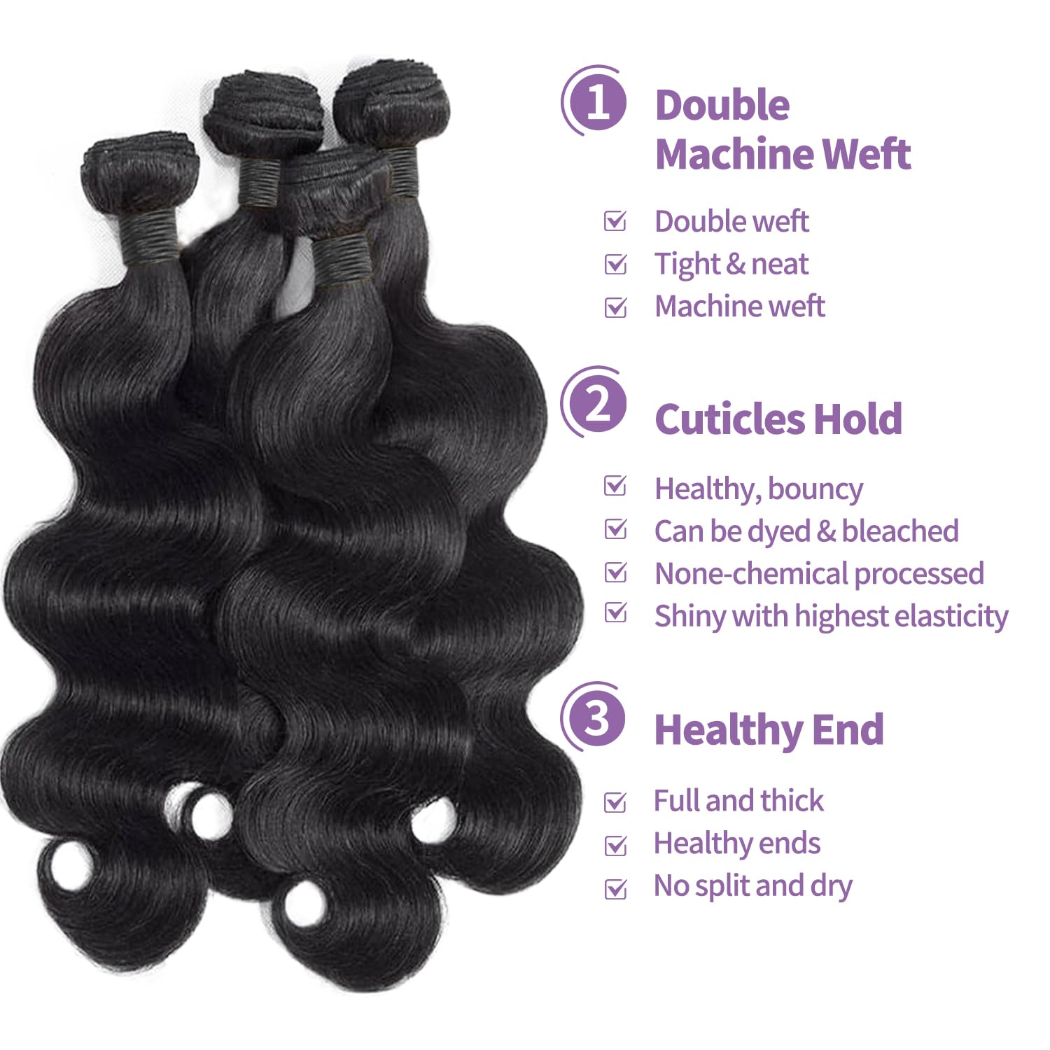 Welheifa 12A Human Hair Bundles 18 2022 24 Inch Body WaveBundles - Welheifa Official Product View 4