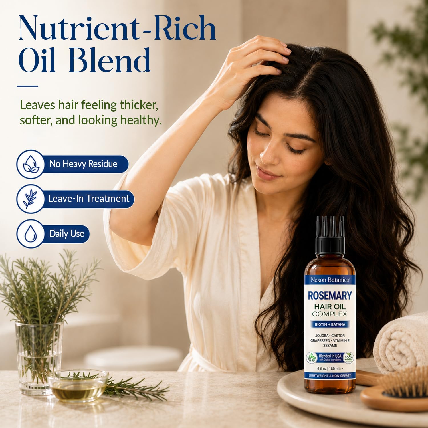 Nexon Botanics Rosemary Hair Oil 6 Fl Oz - Scalp Blend with Biotin & Batana & Cas - Nexon Botanics Official Product View 3