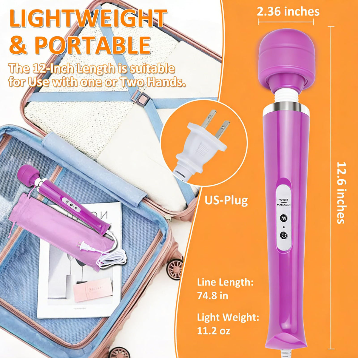 Handheld Electric Back Massager 10 Speed Wired Deep Tissue - VZVJTR Official Imagery - 7