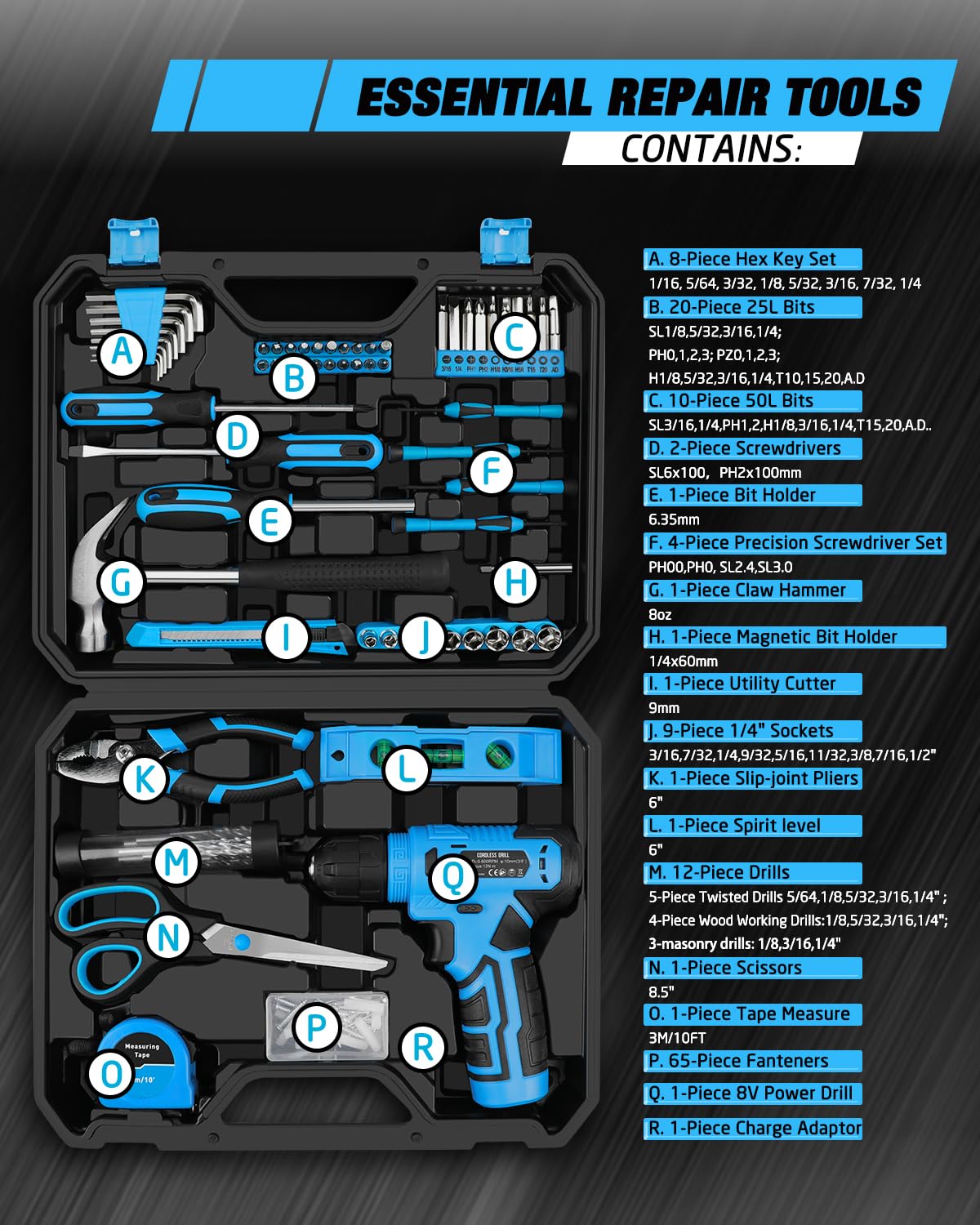 139 Piece Home Tool Kit with 8V Cordless Drill and Storage - Thatool Official Imagery - 5
