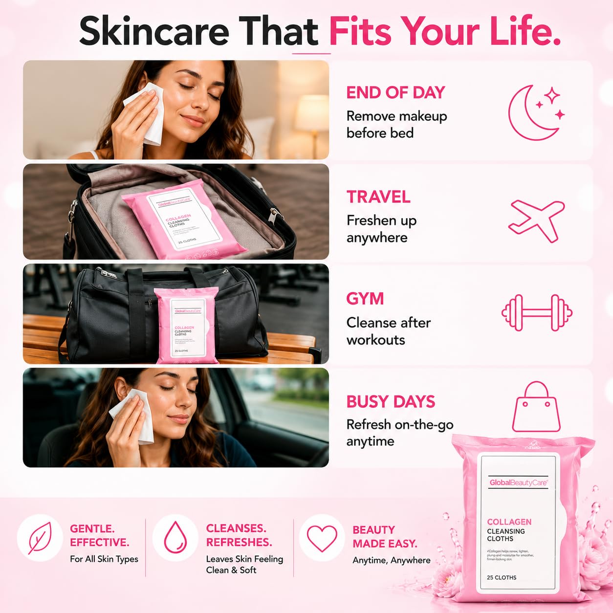 Global Beauty Care Collagen Cleansing Facial Towelettes, Makeup - Global Beauty Care