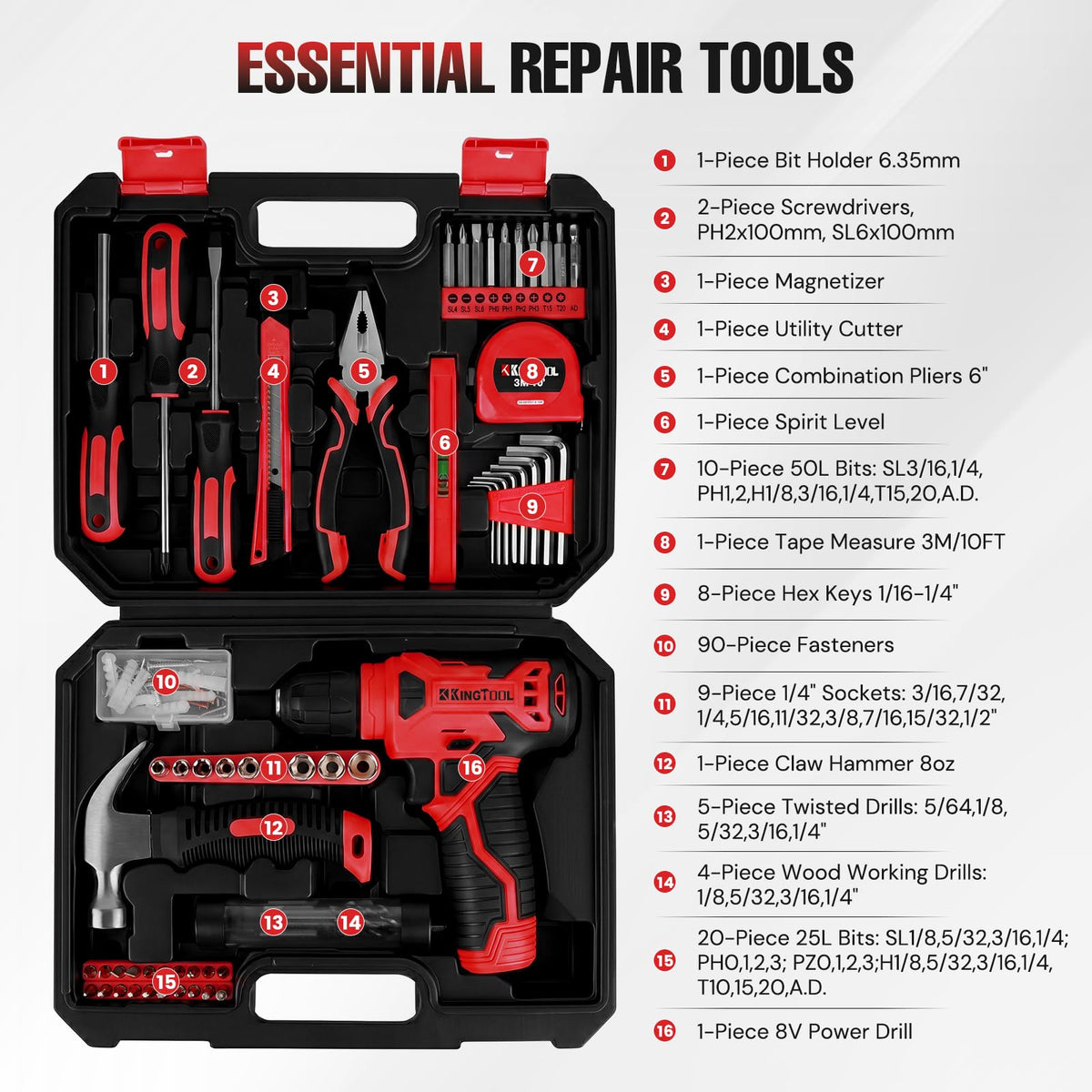 KingTool Tool Kit with 8V Cordless Drill 156 Piece Tool Set - KingTool Official Imagery - 4