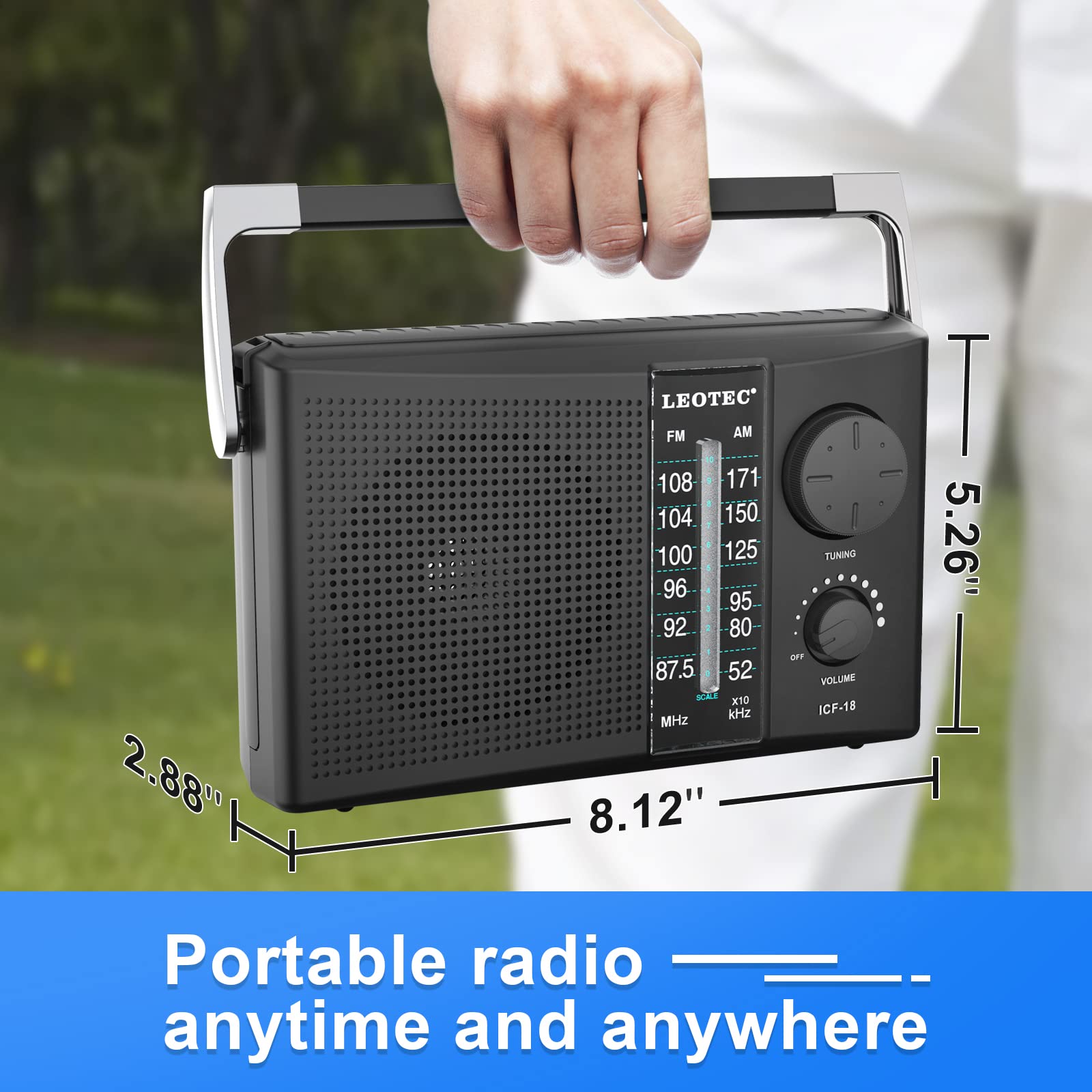 LEOTEC Portable AM FM Radio – AC or Battery