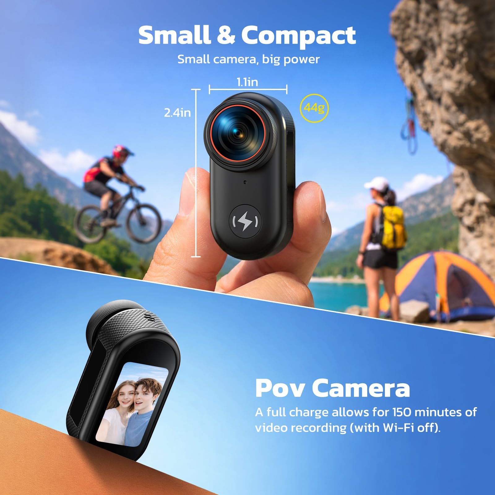 CAMWORLD 4K Mini Body Camera with 64GB Card, Thumb Action Camera - CAMWORLD Official Product View 6