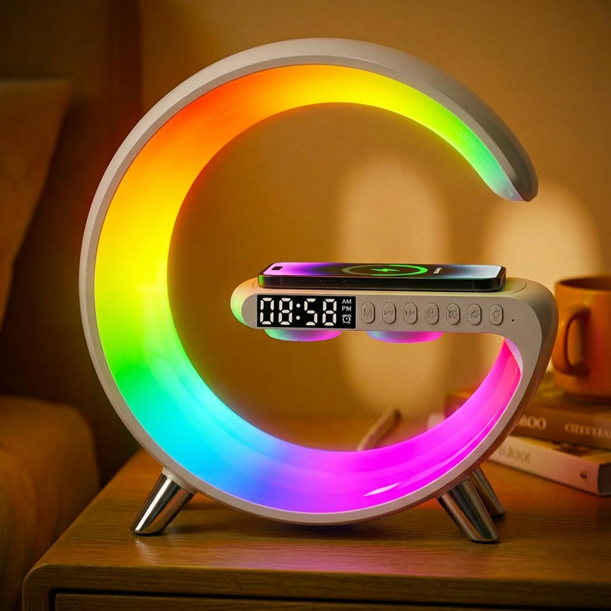 Smart LED Table Lamp Alarm Clock for Bedroom with Wireless - Hirsionsan Official Imagery - 1