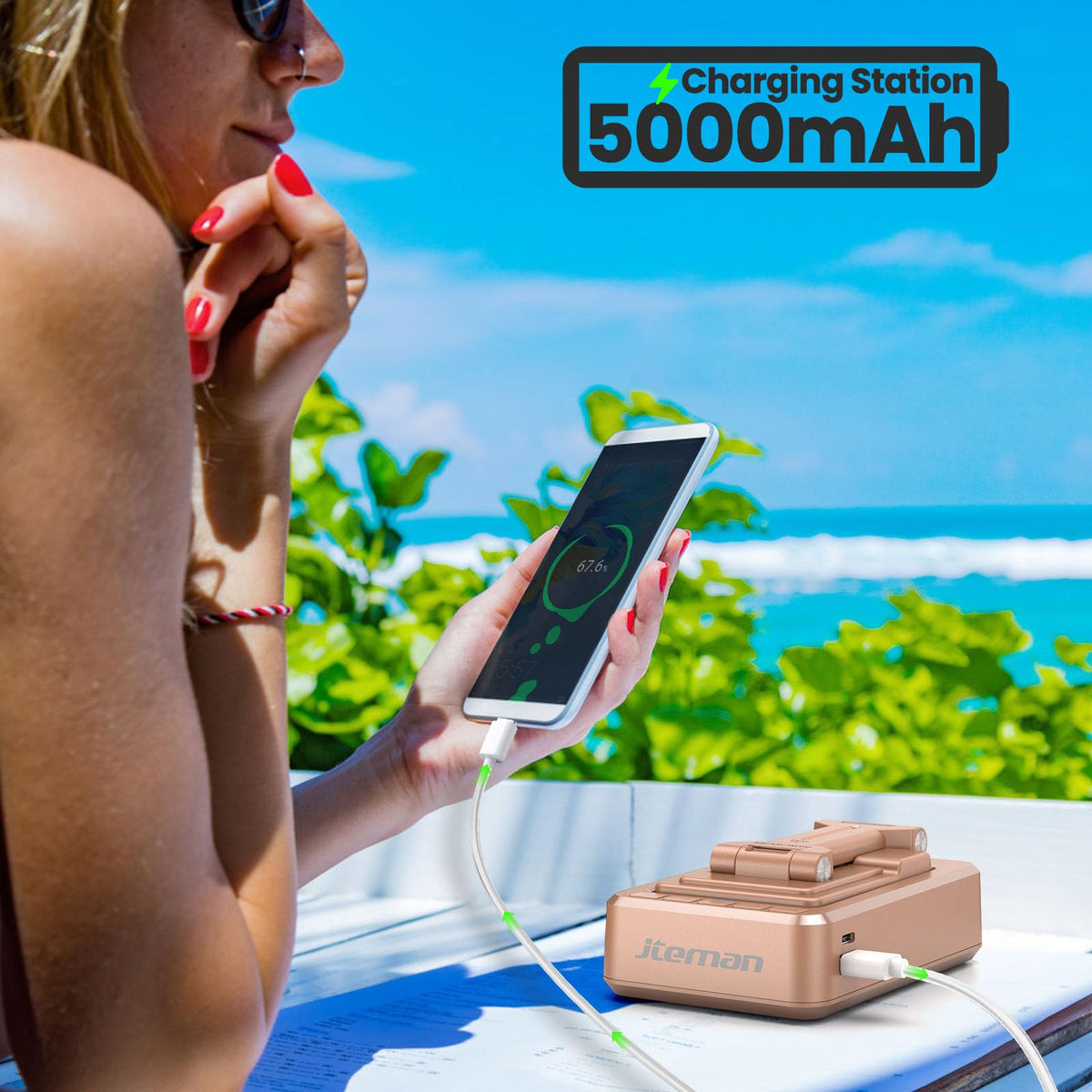 JTEMAN Cell Phone Stand with Bluetooth Speaker and Charging - JTEMAN Official Imagery - 4