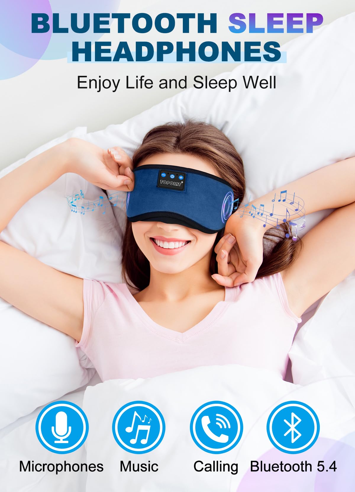TOPOINT Sleep Headphones, Sleeping Headphones Bluetooth Sleep Mask with Bluetoot - TOPOINT Official Product View 2