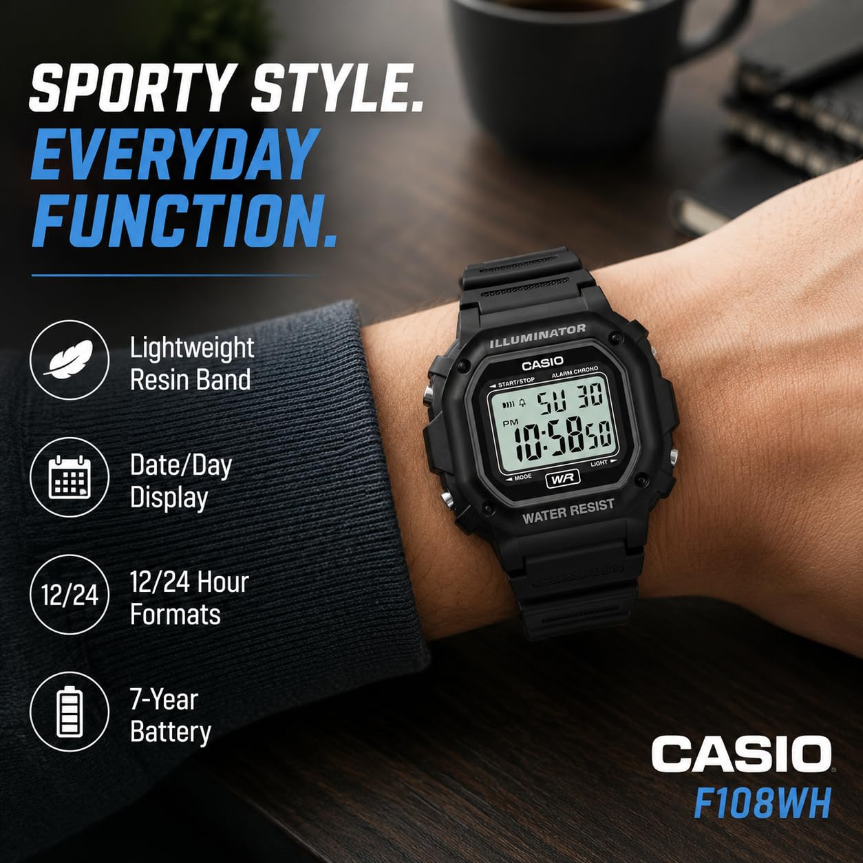 Casio F108WH Series | Men's Digital Watch | Illuminator | Water Resist - View 4