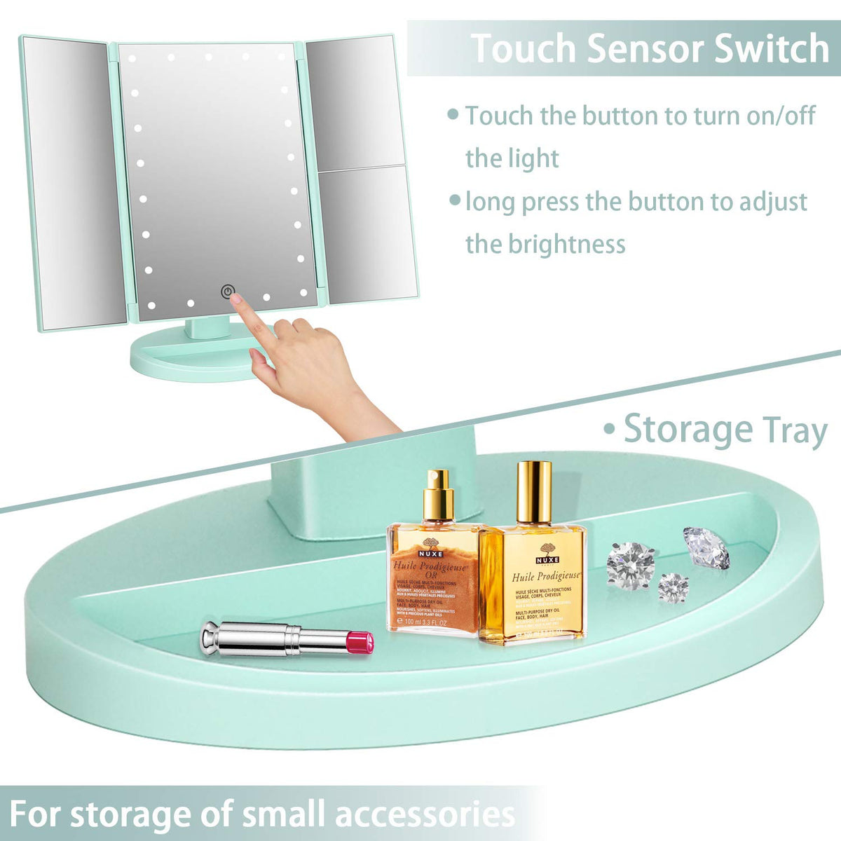 Tri Fold Lighted Vanity Tabletop Mount Mirror with 21 LED - deweisn Official Imagery - 6