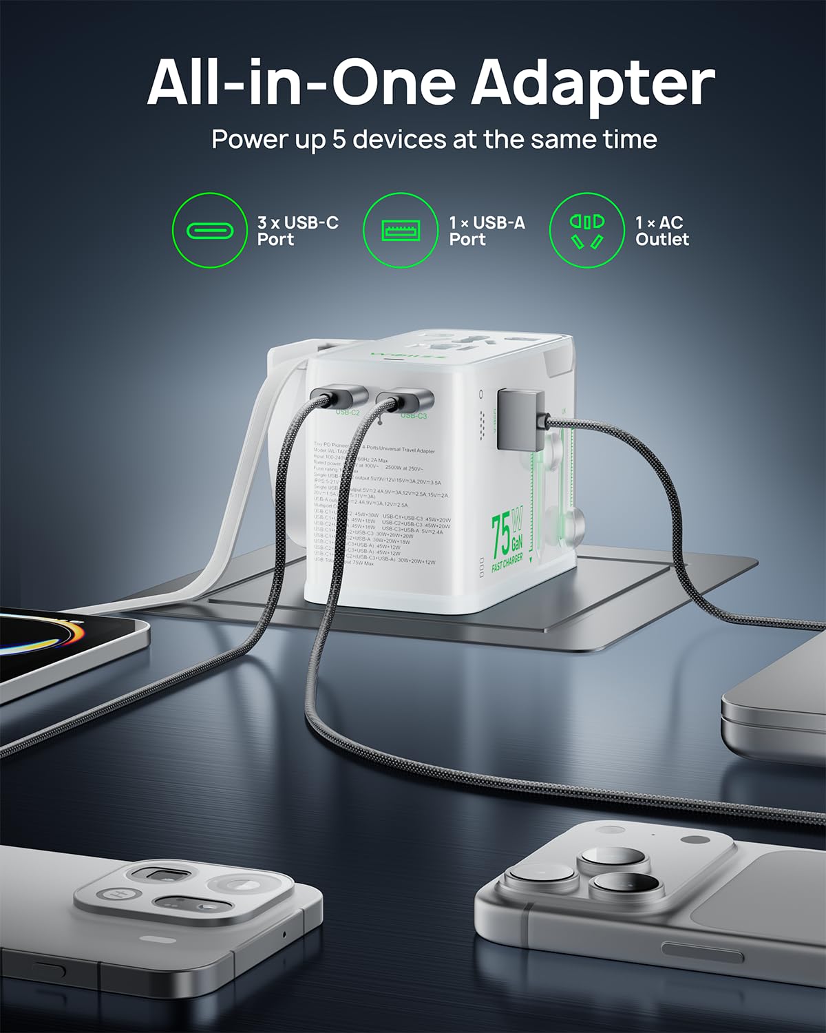 75W GaN Fast Charging European Plug Travel Universal Adapter - wollz Official Imagery - 5