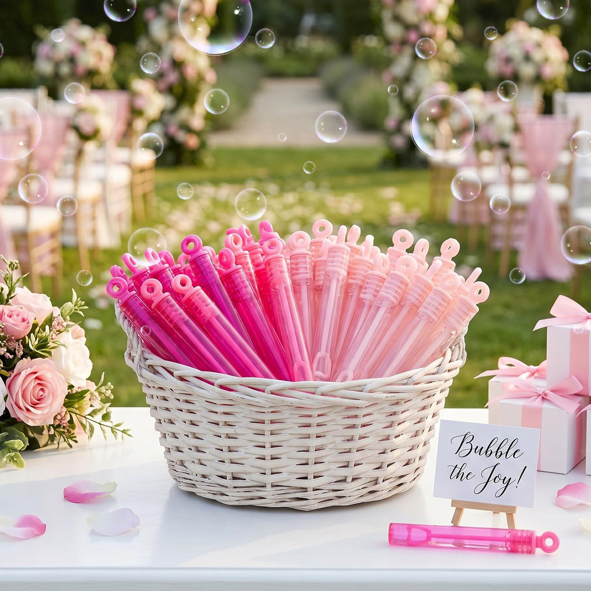 Lunmon 120 Pcs Pink Mini Bubble Wands Bulk Pink Party Favors - Lunmon Official Imagery - 6