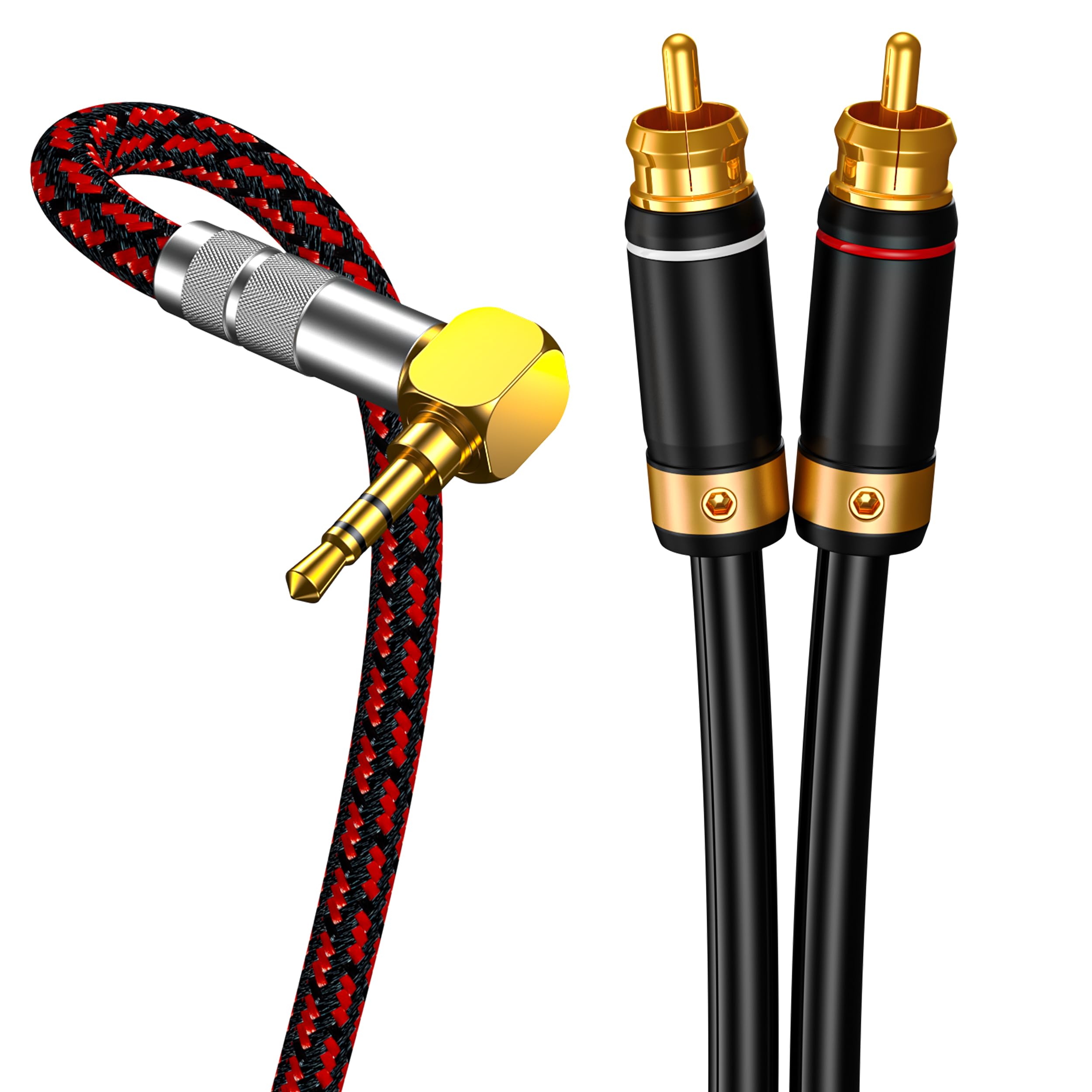 Primeda 3.5mm to 2 RCA Audiophile Audio Cable Stereo Braided Gold by Primeda - Angle View 3