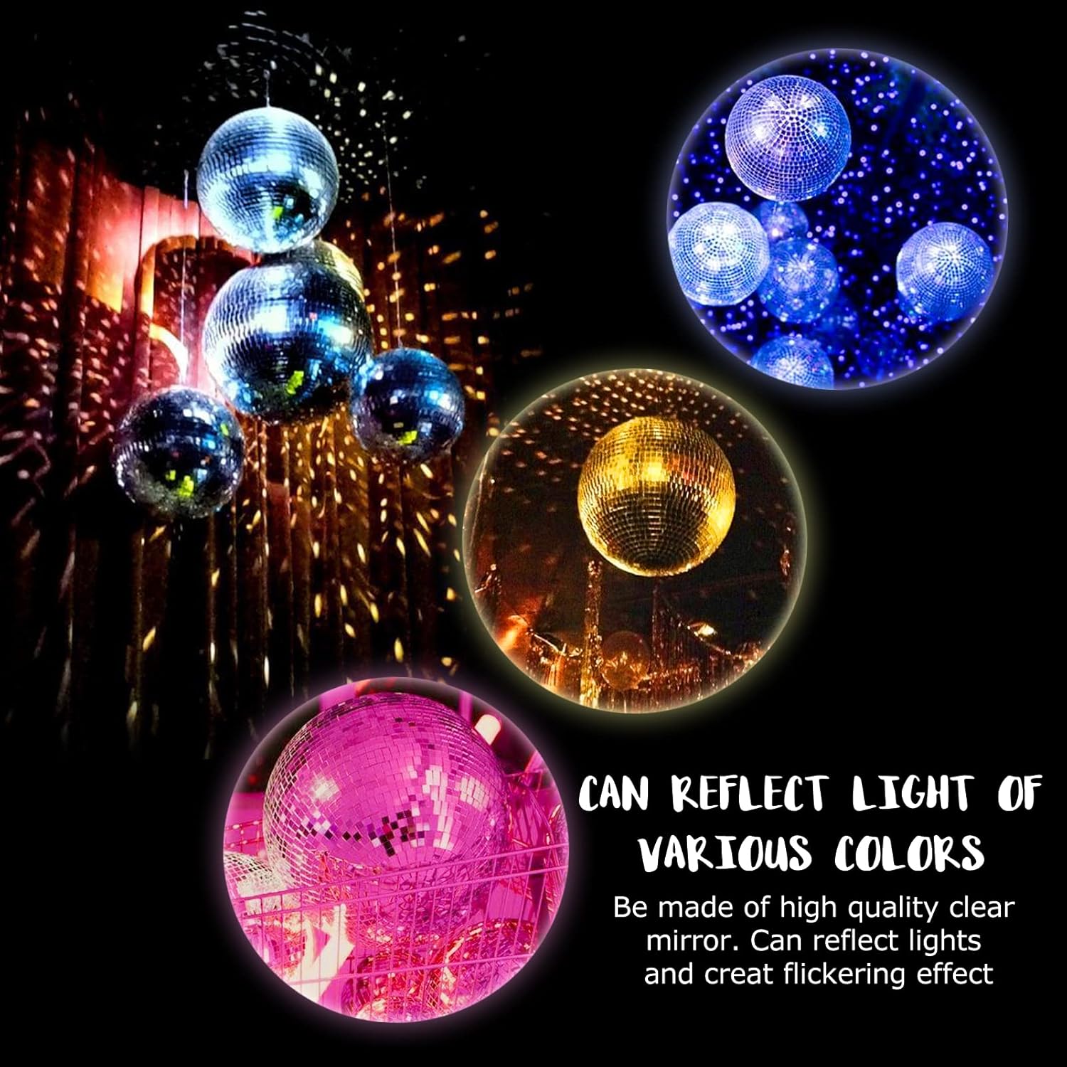 Large 12-inch hanging mirror disco ball for party decor, featuring reflective surface and classic disco style for dance events
