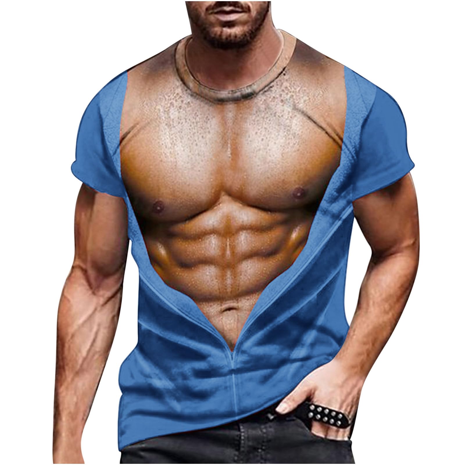 Hairy Chest Shirt for Men Funny T Shirts 3D Print Fake Abs T Shirts Me - View 8