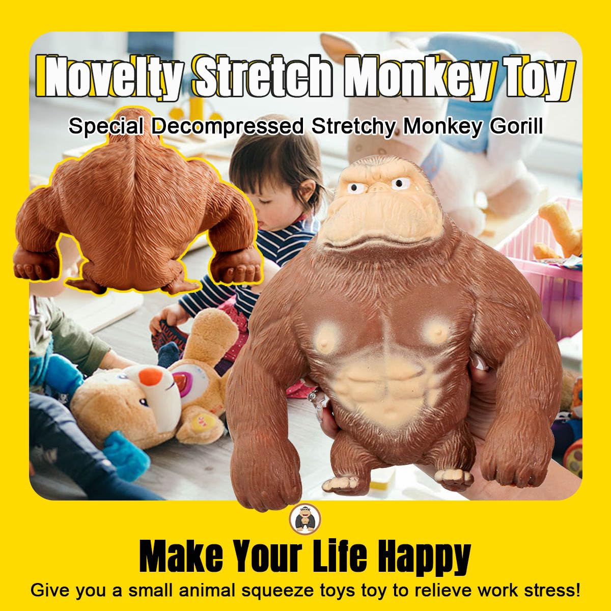 Jumbo Monkey Sand Squishy Toy Stretchy Gorilla Fidget Toy in - YHan Official Imagery - 4