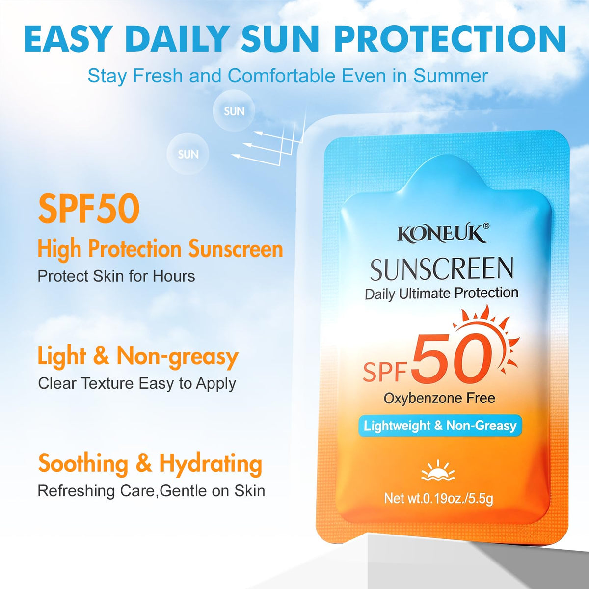 200 Pack Bulk Mini Sunscreen for Face Body Lightweight Non - KONEUK Official Imagery - 3