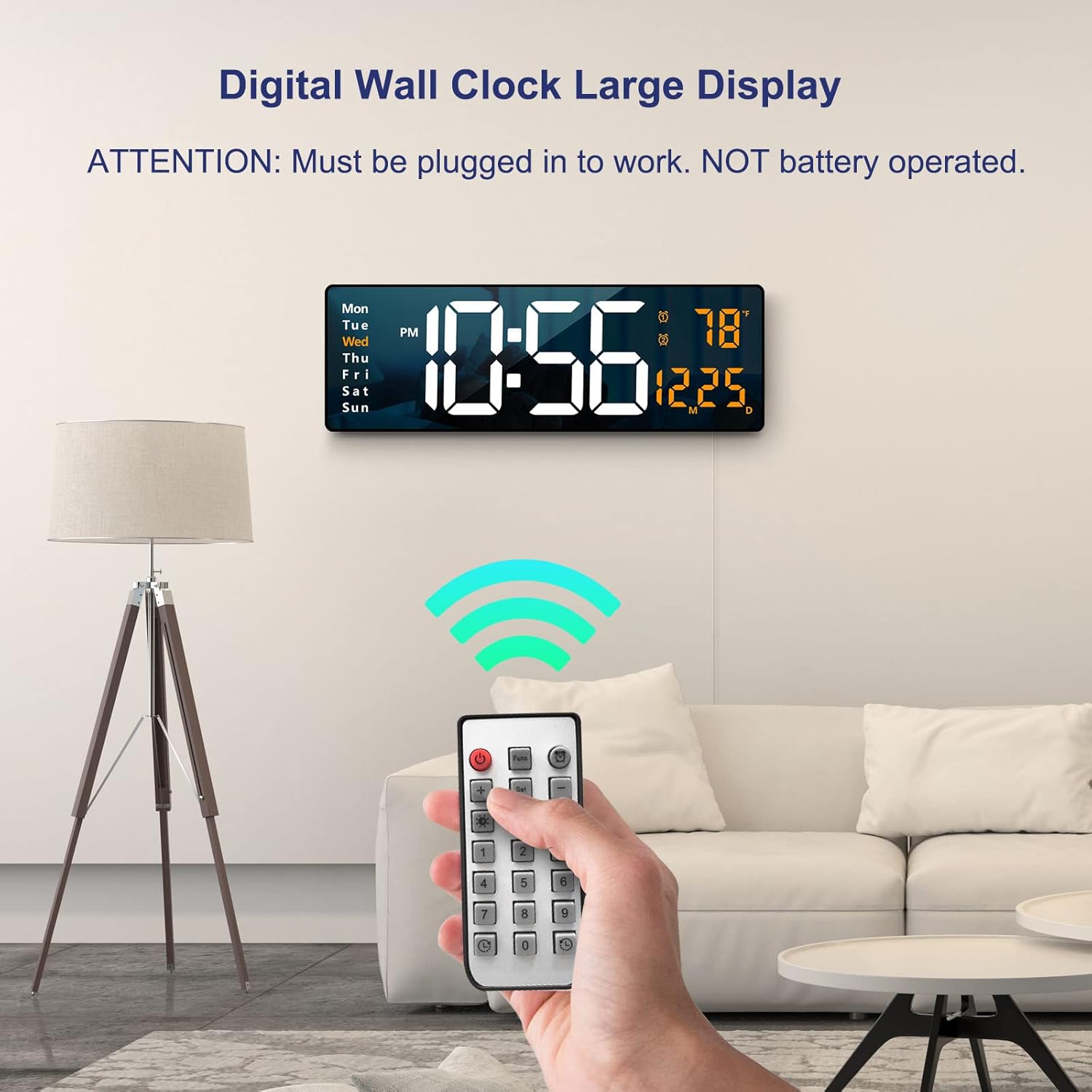 Large 16.2-inch LED digital wall clock by Abovsare with remote control and easy-to-read large display.