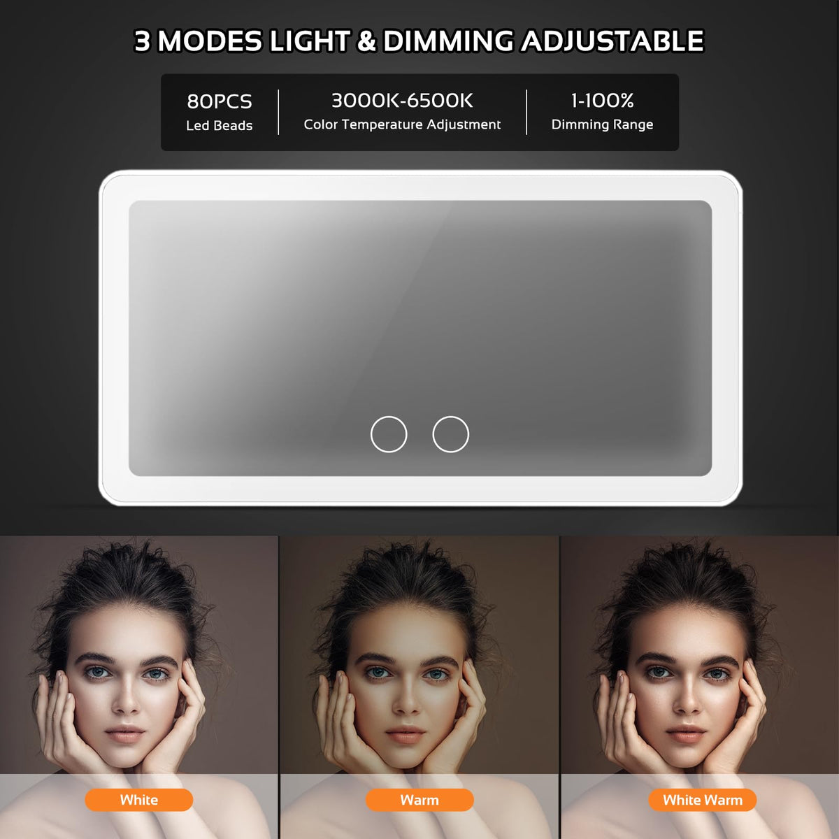 2PCS Car Sun Visor Vanity Mirror with 3 Light Modes 80 LEDs - Vanmirr Official Imagery - 5