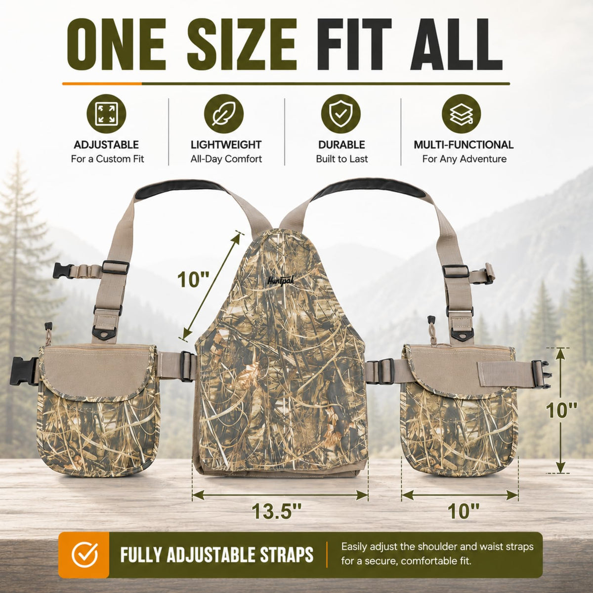 Upland Bird Hunting Vest with Game Pouch Tactical Vest - HUNTPAL Official Imagery - 5