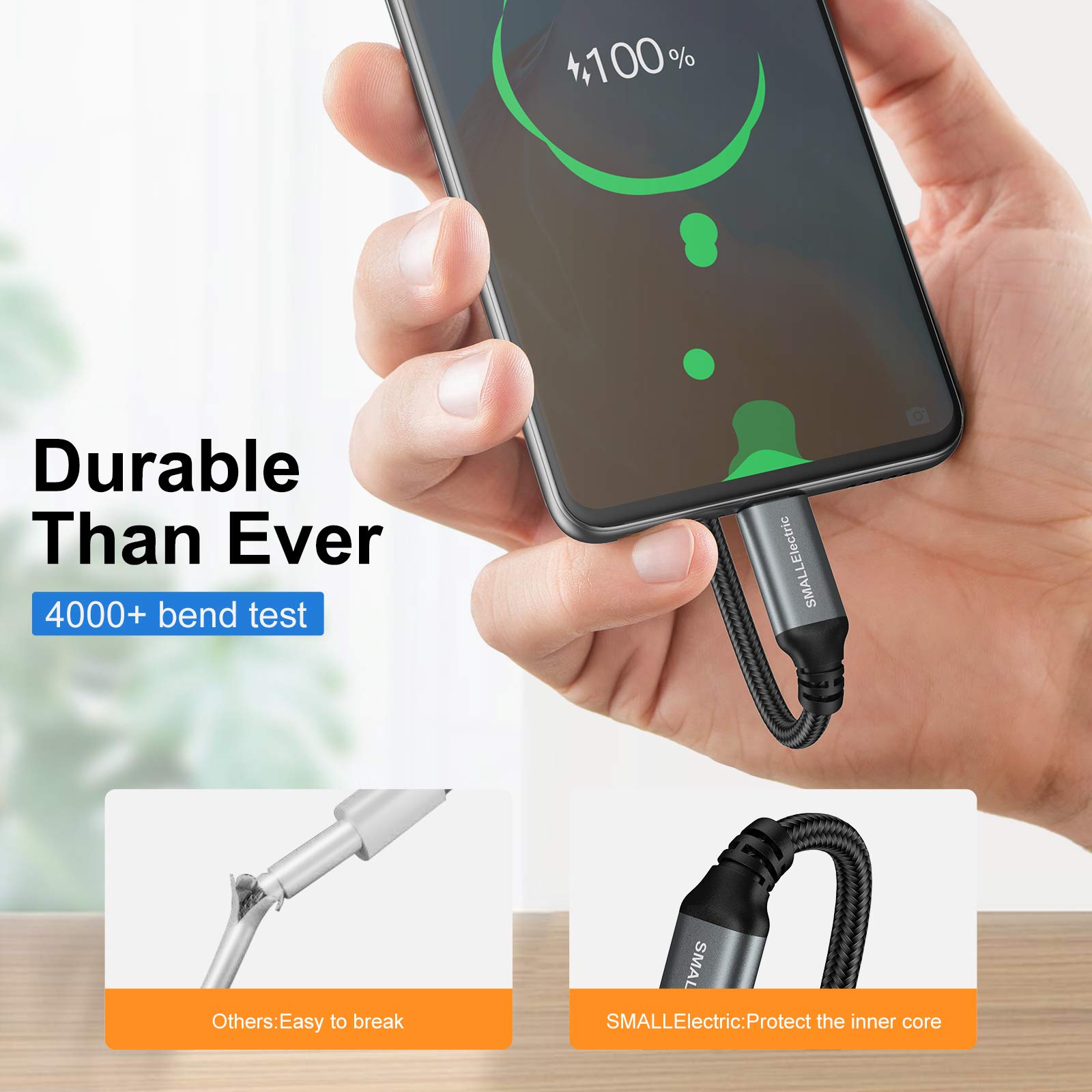 SMALLElectric USB C Cable 5 Pack 6FT, USB A to Type C Fast Charge by SMALLElectric - Angle View 2