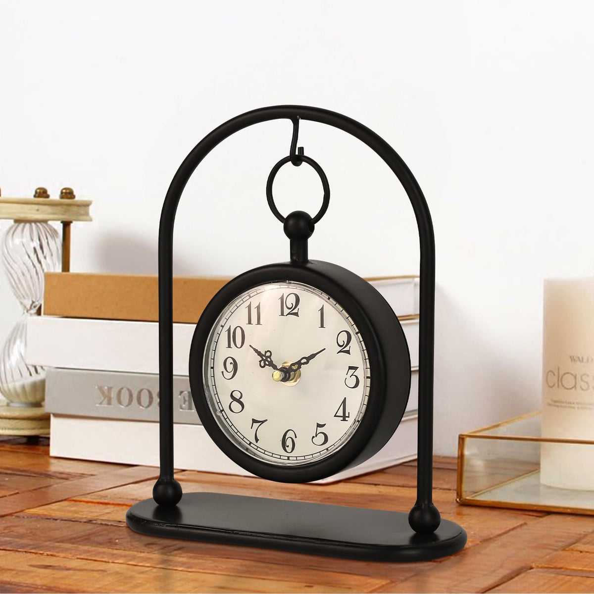 Vintage Metal Table Clock Farmhouse Table Clock Small Black - JUMBO DECOR Official Imagery - 1