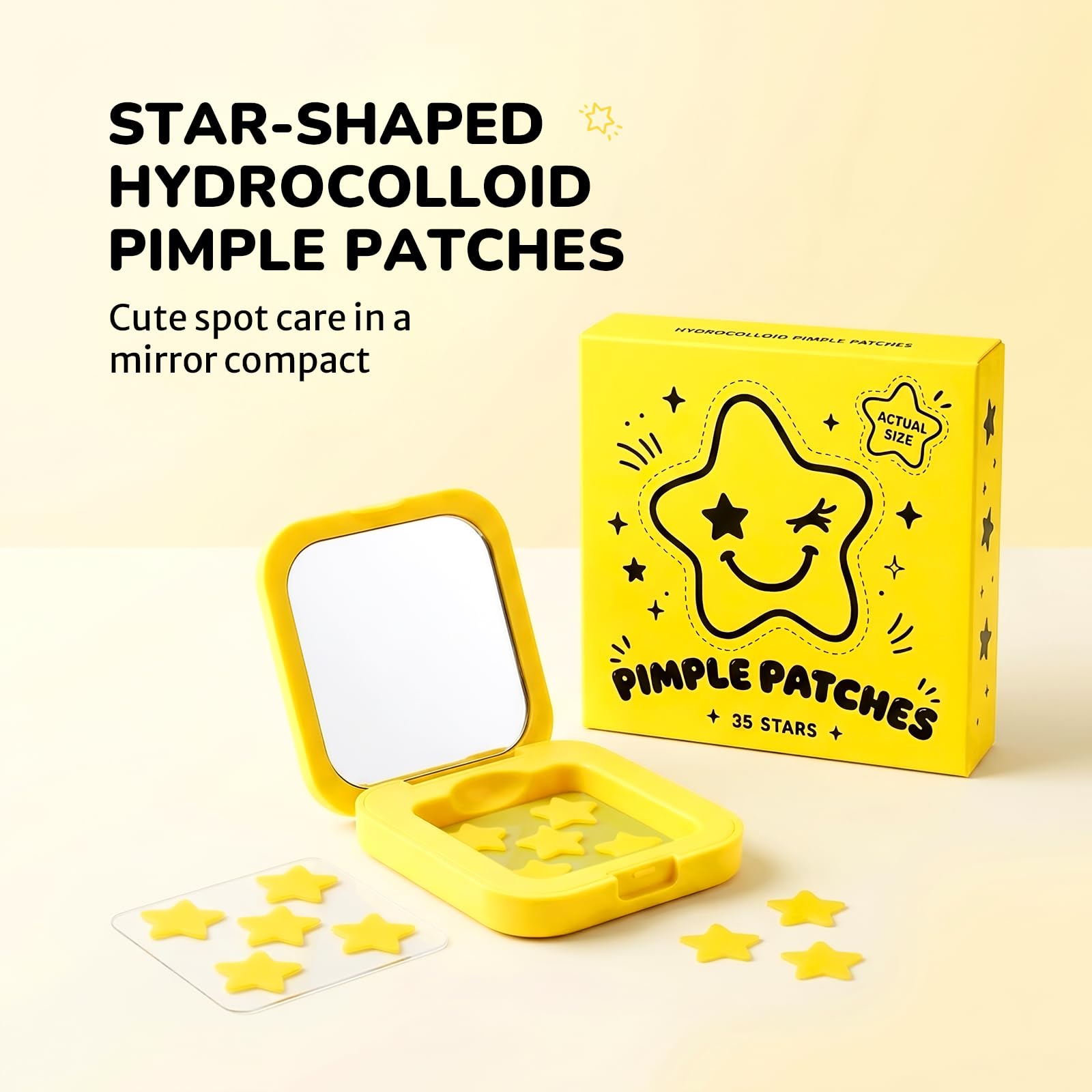 Star Pimple Patches with Yellow Mirror Compact, Hydrocolloid - Vosteovip