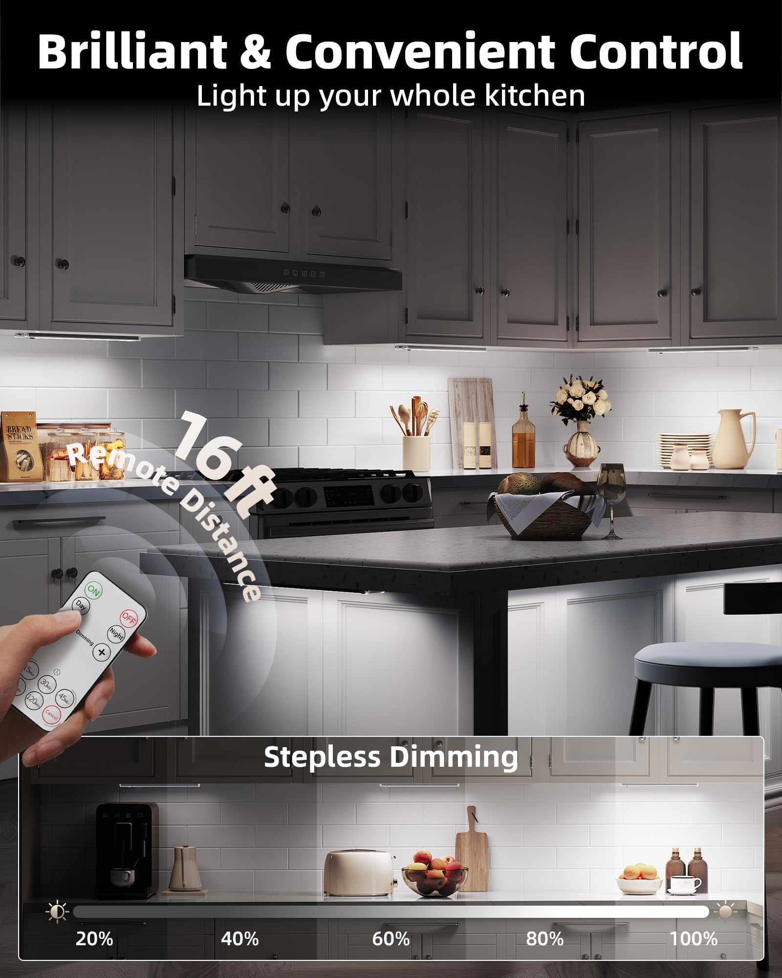 EZVALO 5-Pack Under Cabinet Lighting, 2400mAh Motion Sensor Light - EZVALO Official Product View 5