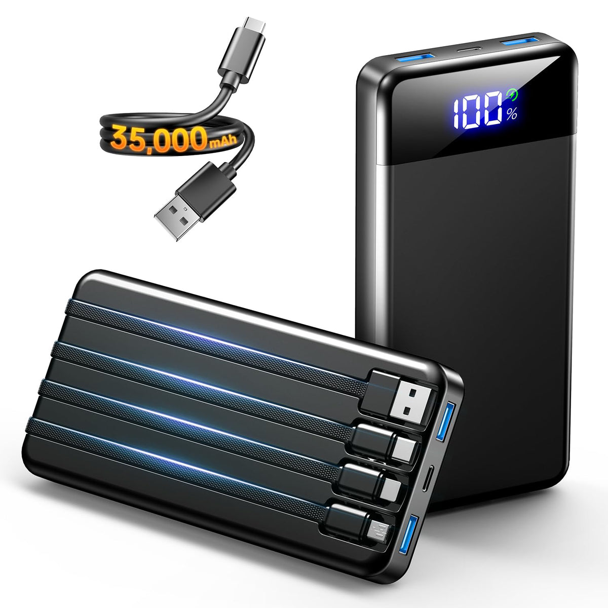Portable Charger 35000mAh Power Bank 4 Built in Cable Big - SABANI Official Imagery - 1