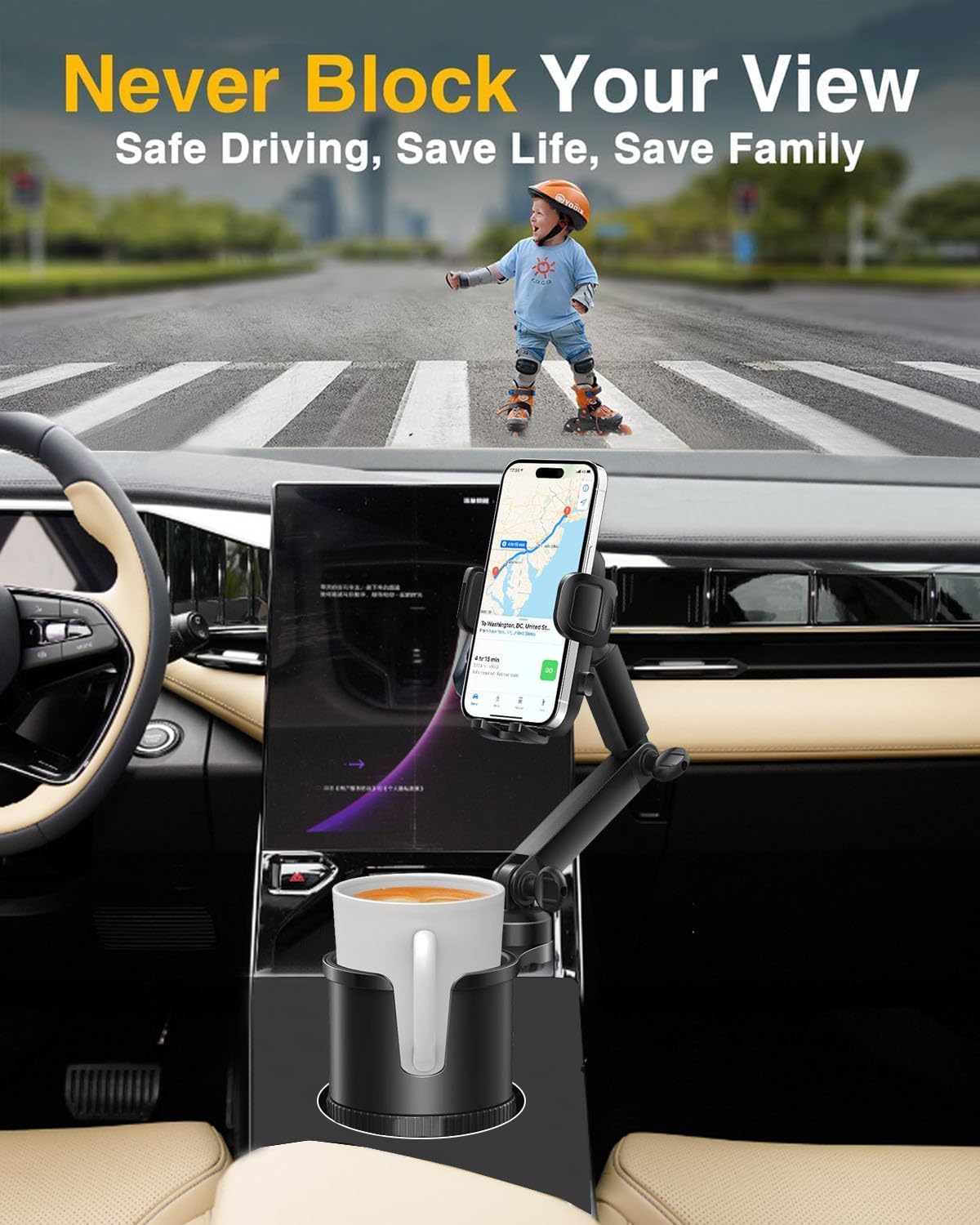 Easkkty 2-in-1 Cup Phone Holder for Car, 360° Adjustable Car Phone Mount - Easkkty Official Product View 4