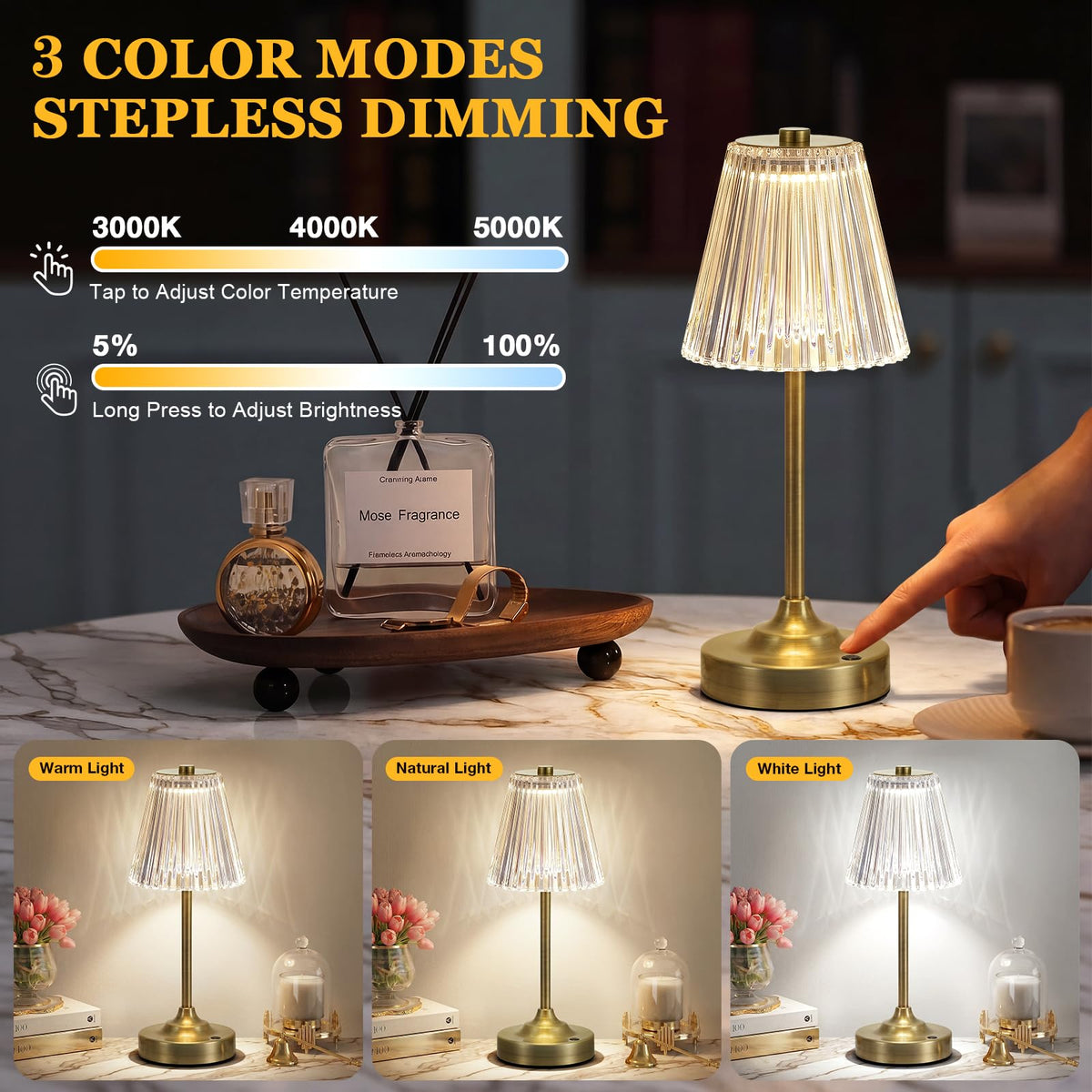 Bronze Cordless Rechargeable Table Lamp Touch Battery - Kakanuo Official Imagery - 3